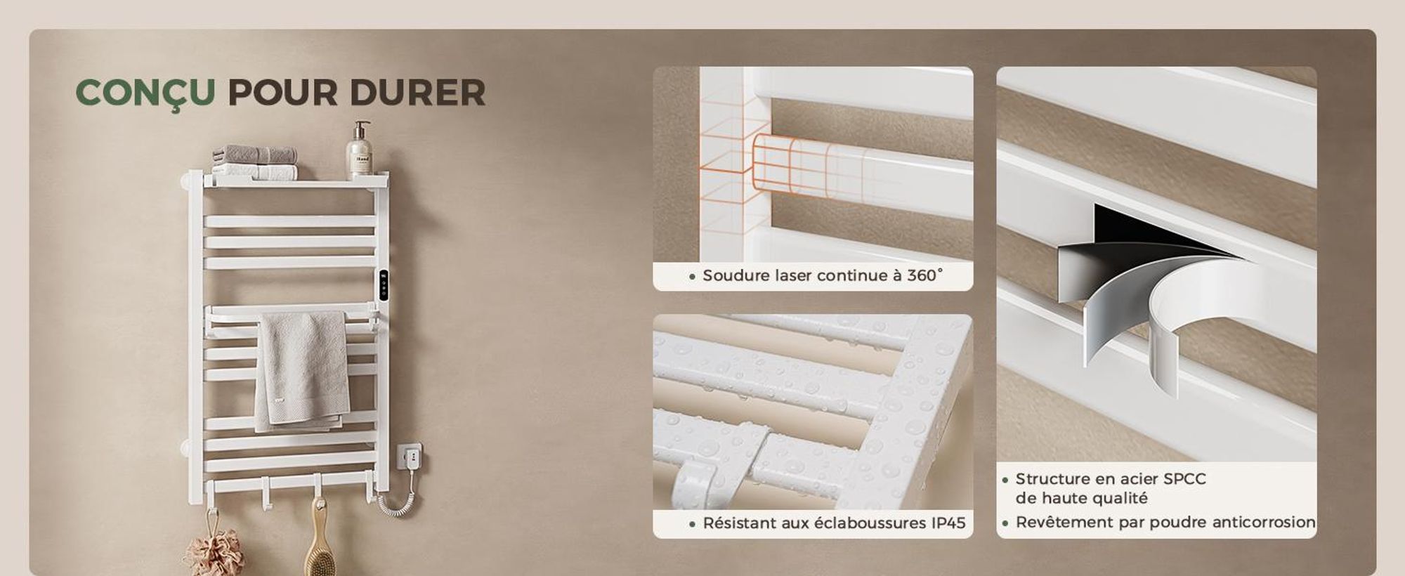 S'AFIELINA Sèche-serviettes électrique avec étagère 700× 600 mm 233 W Blanc,Radiateur sèche-serviettes électrique connecté, WiFi et application