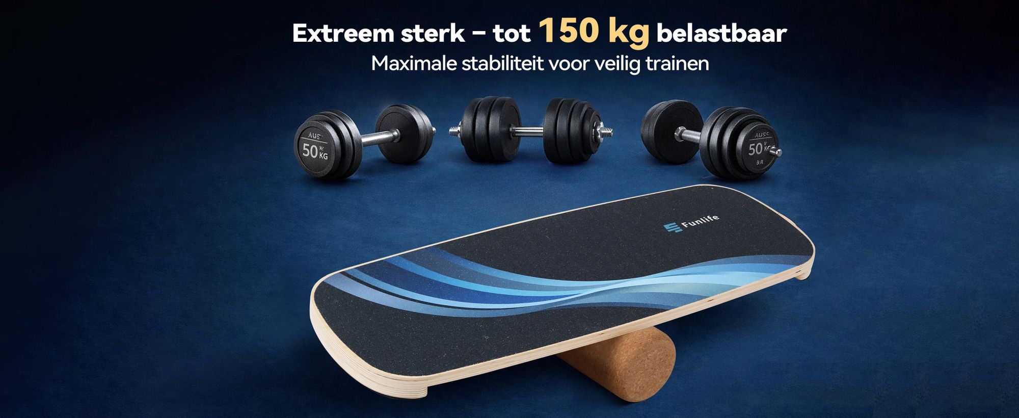FunLife ALPINE Balance Board set met kurken roller en 3 fitnessbanden, evenwichtstrainer van berkenhout voor core-, balans- en krachttraining thuis