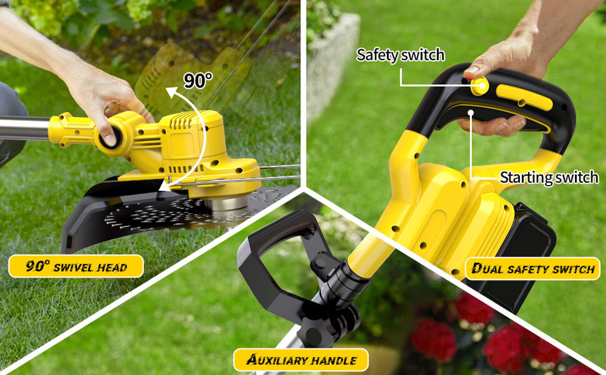 750W Leistungsstarker Freischneider für Gartenarbeit, Rasentrimmer mit Unkrautbürste & Fugenbürste, Teleskopischer Rasentrimmer für Wege, Rasen | Gelb