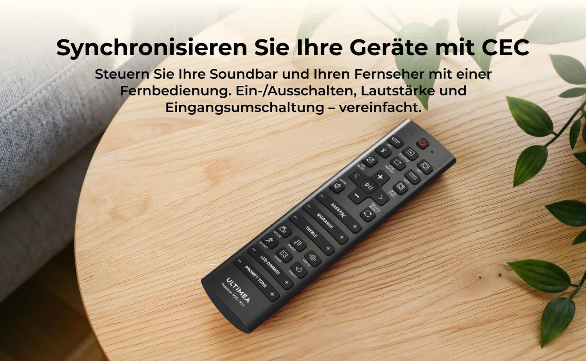 ULTIMEA 2.1-Kanal Soundbar mit kabellosem Subwoofer, 240 W Spitzenleistung, VoiceMX & BassMX, App-Steuerung, HDMI, Bluetooth® 6.0, Poseidon R3T