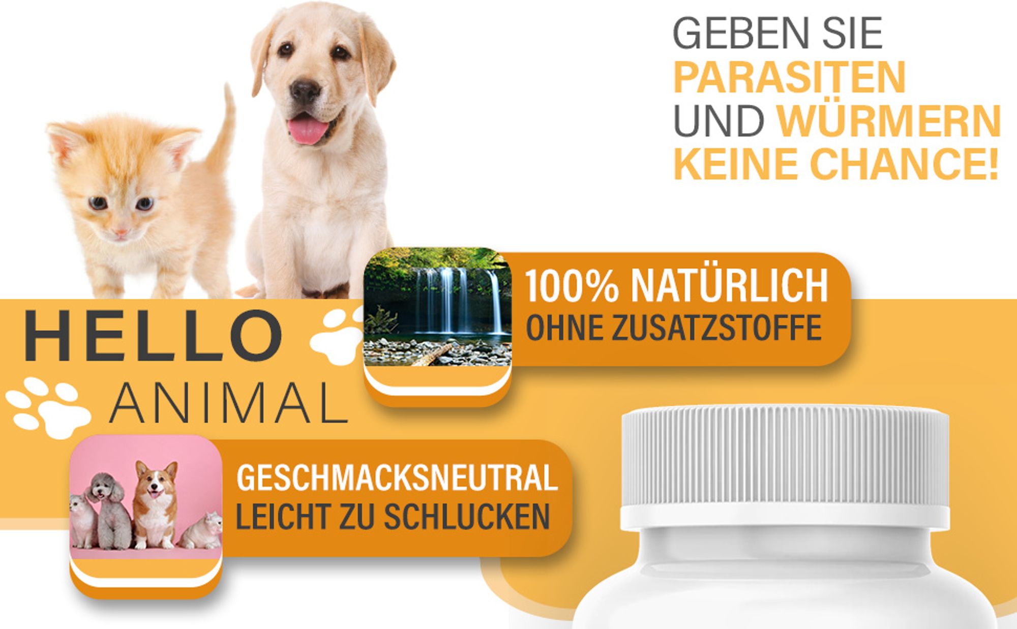 Hello Animal® Wurm Presslinge – Entwurmungskur – für Hunde, Katzen, Kaninchen und Geflügel – bei Wurmbefall – entwurmen - für Magen und Darm