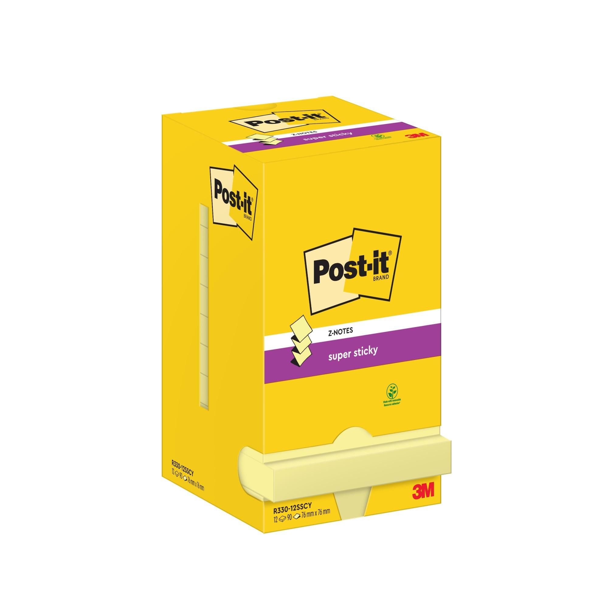 Post-it® Super Sticky Z-Notes Gelb Haftnotizen 76x76mm 12 Blöcke 90 Blatt