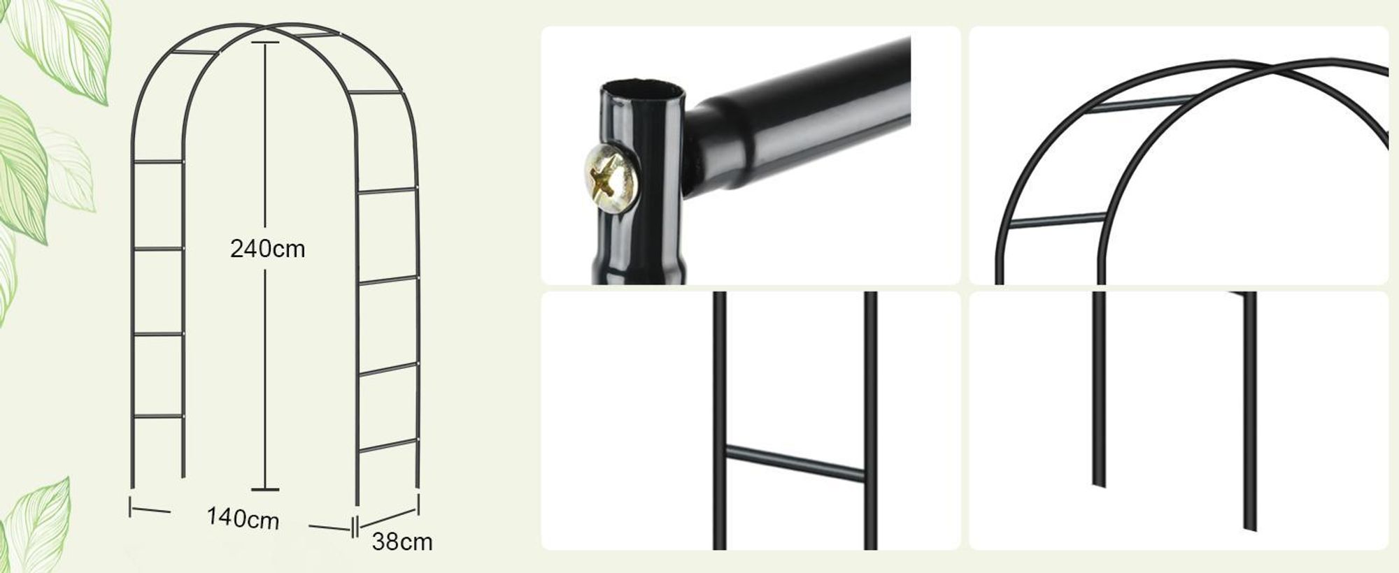Speed Rosenbogen 240x140x38cm Metall Pergola Rankhilfe Rankgitter Torbogen /Schwarz