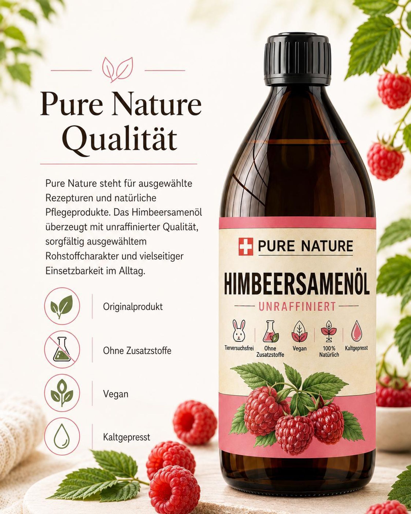 PURE CHEMICAL | Himbeersamenöl | unraffiniert | natürlich | kaltgepresst + Spender | 1 L