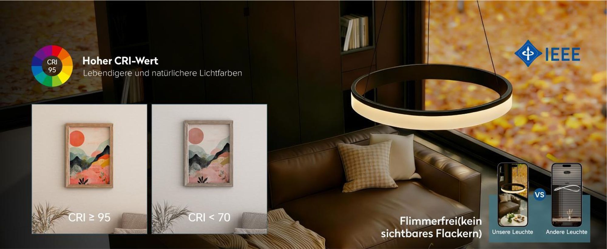 doporro Moderne LED Pendelleuchte – 60cm Dimmbare Esszimmerlampe hängend mit App & Fernbedienung, 3000–6000K, CRI≥95, höhenverstellbar Gold Luvina02
