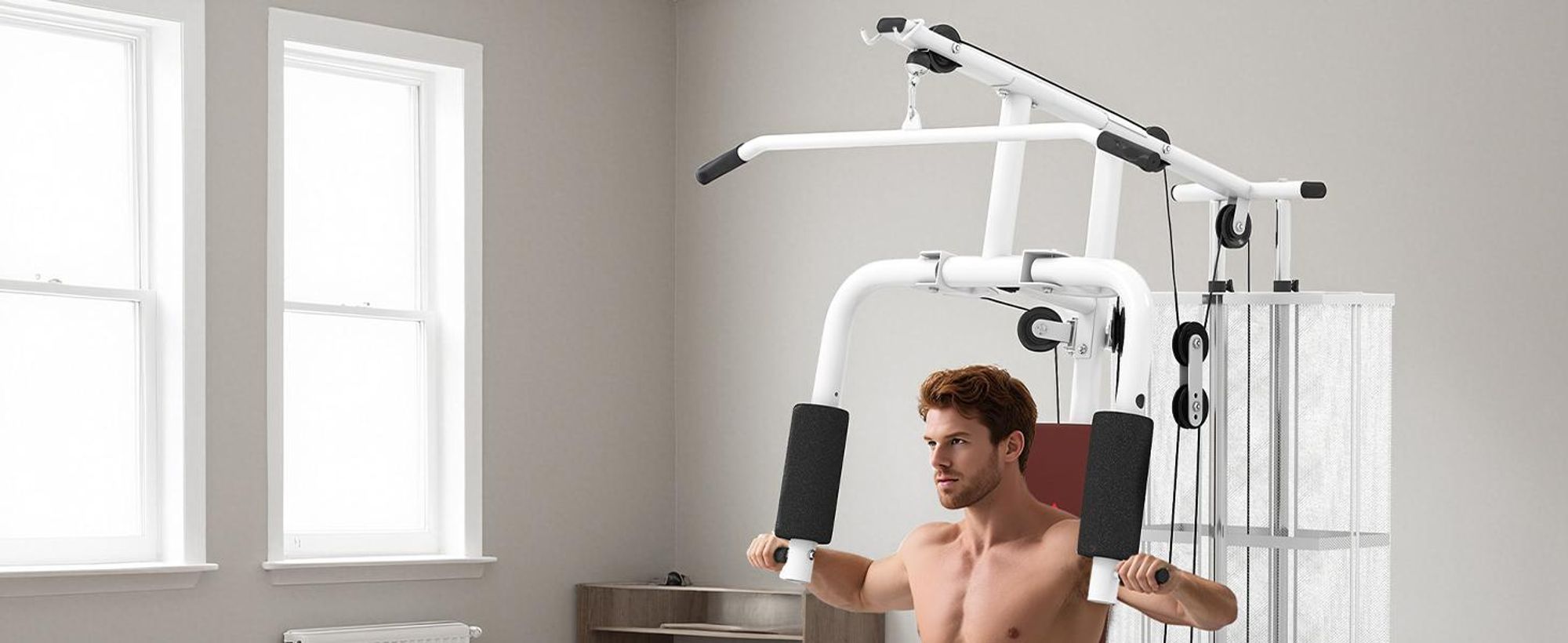 HOMCOM Gym Kraftstation mit Stahlnetz Fitnessstation Multigym Fitnesscenter Fitnessgerät inkl. 45 kg Gewichten Latzug Beincurl Metall Kunstleder