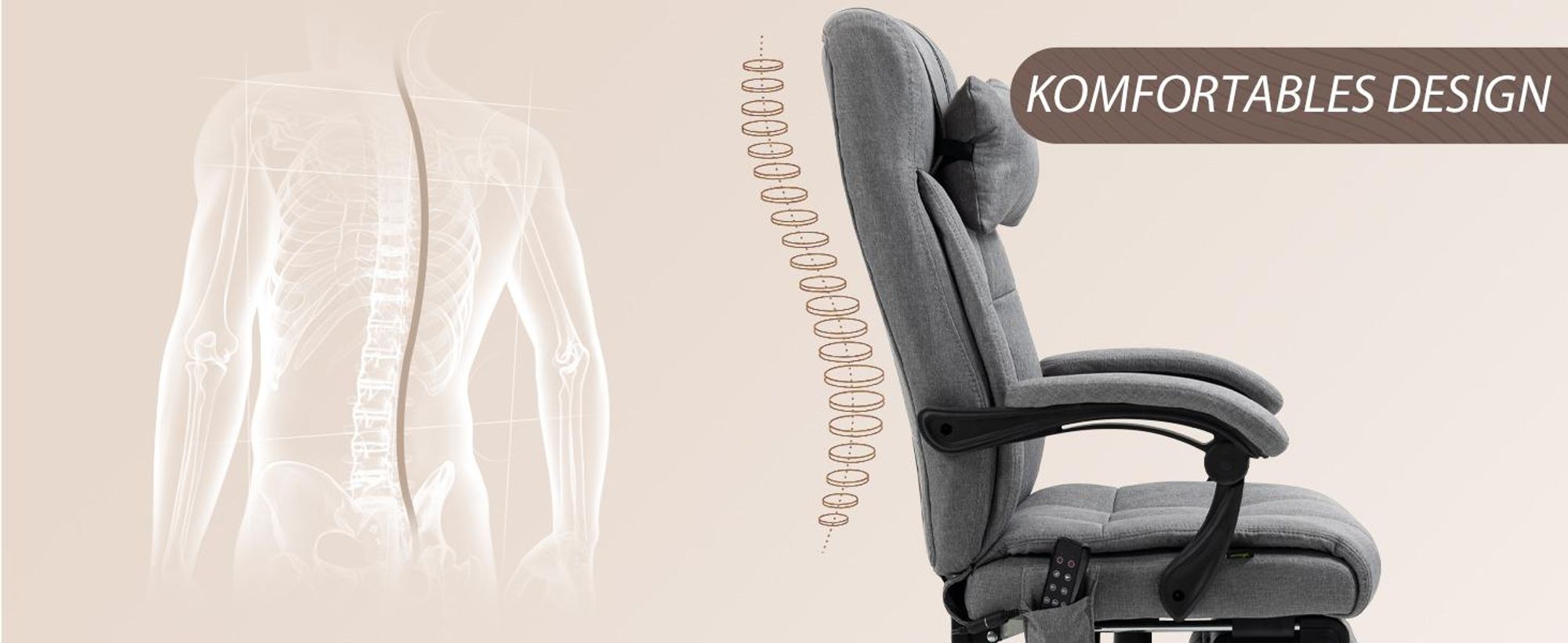 Vinsetto Bürostuhl mit Massagefunktion, Ergonomisch PC Stuhl mit Liegefunktion
