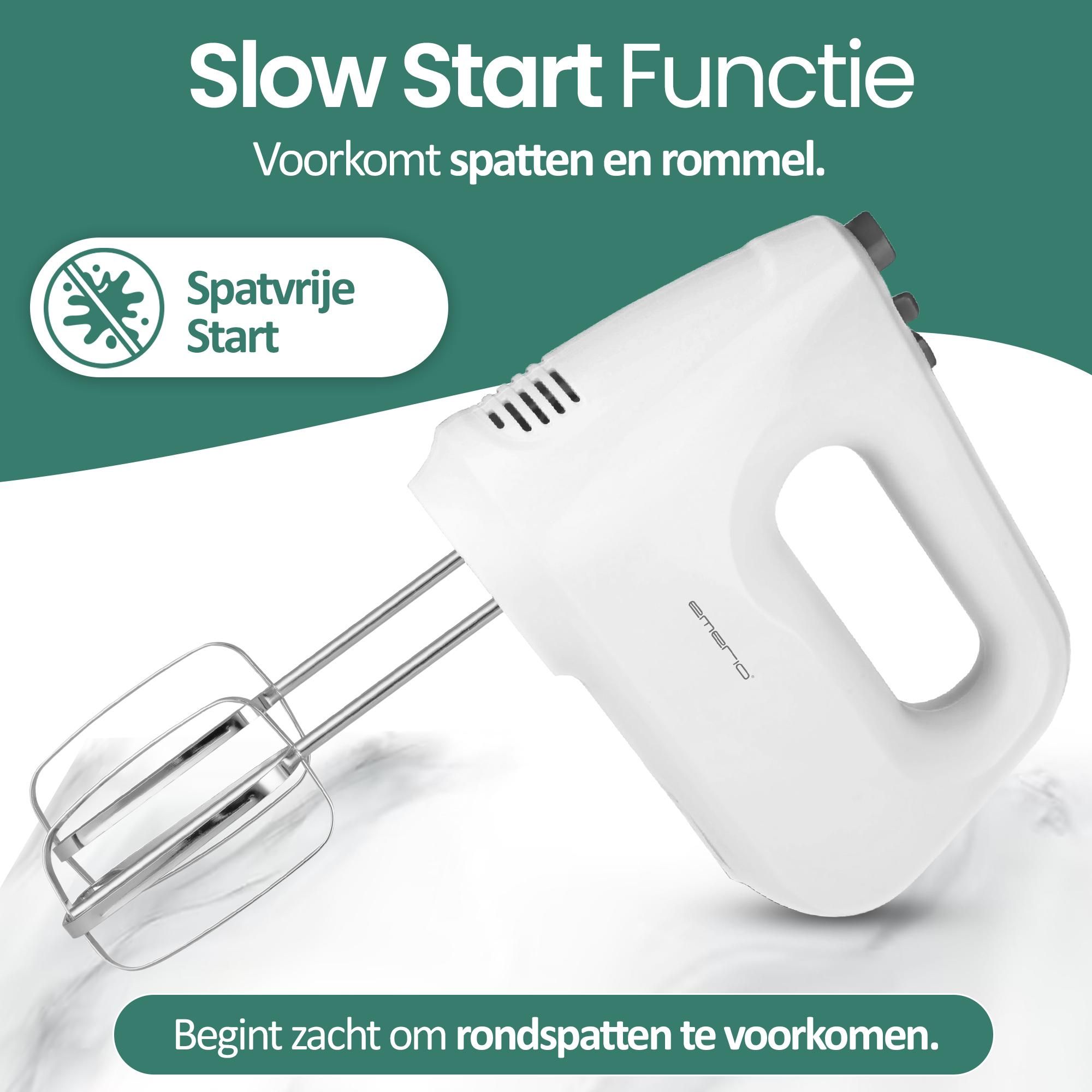 Emerio Handmixer HM-124178 – 250 W – 6 Snelheden – Turbofunctie – RVS Gardes & Kneedhaken – Wit