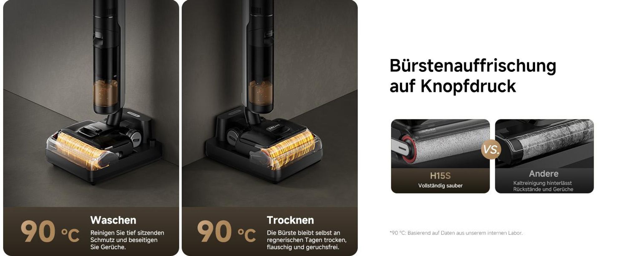 Dreame H15S Nass- und Trockensauger,3-fache Kantenreinigung,KI-Roboterarm,21000Pa Saugkraft,verhedderungsfrei,leise 90°C Trocknung,flaches 180°-Design