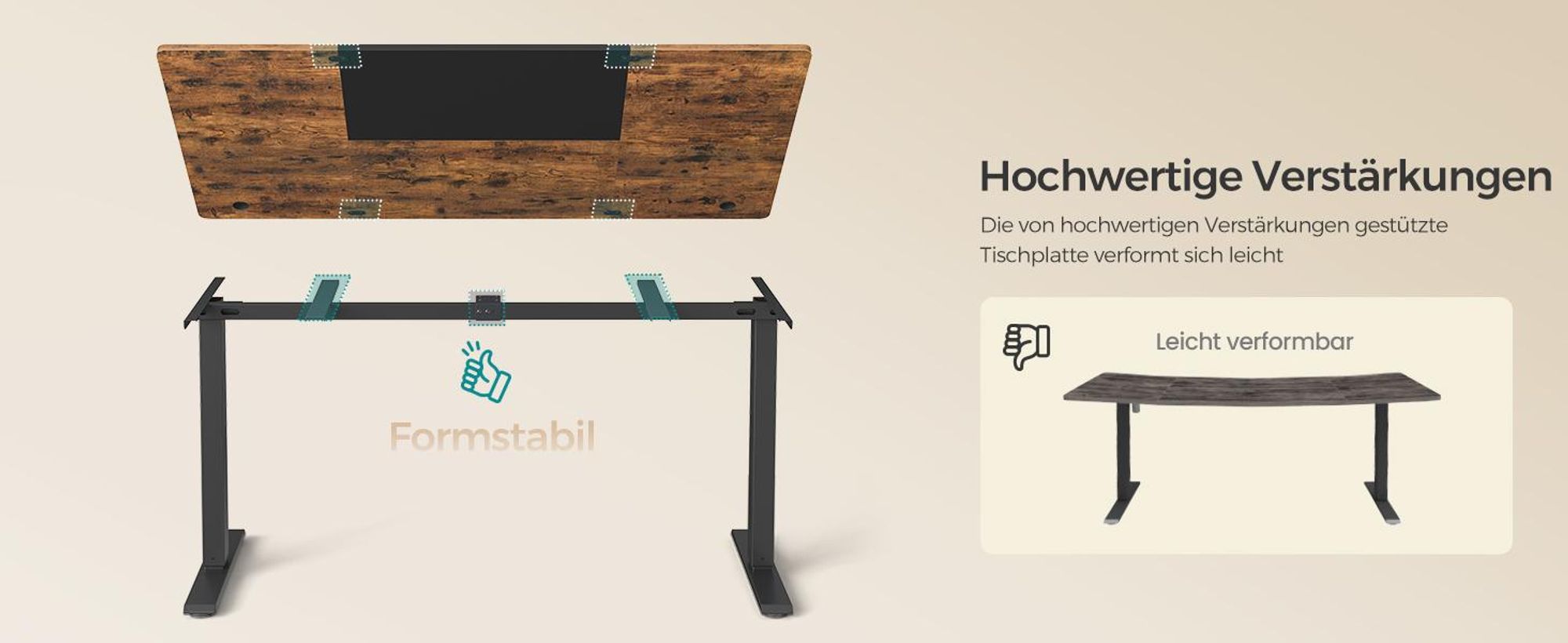 SONGMICS Höhenverstellbarer Schreibtisch elektrisch 160cm mit 4 Höhen