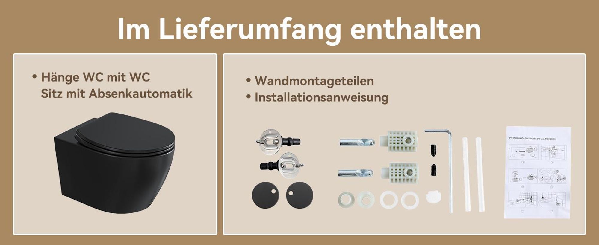 HOROW Randloos wandtoilet met softclose deksel, enkelgats Superspin spoelsysteem, keramiek, zwart, stille spoeling, 52 x 37 x 34,5 cm