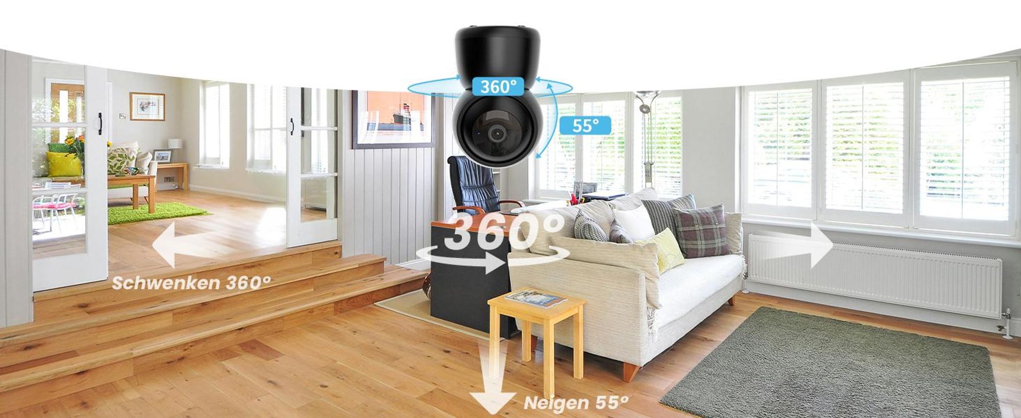 Überwachungskamera Innen, 2K Kamera Überwachung Innen, 360° WLAN Kamera Indoor, Zwei-Wege-Audio, 15M Nachtsicht, PIR Bewegungserkennung, Auto Tracking