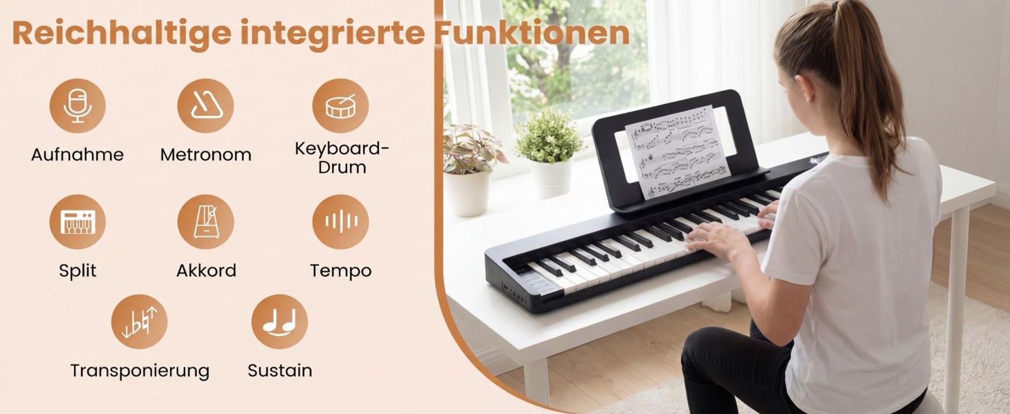 COSTWAY Digital Piano mit 61 Tasten, Elektrtisches Klavier klappbar mit Bluetooth, Notenständer, Pedal & Klaviertasche, E-Piano Klaviertastatur für Kinder Erwachsene
