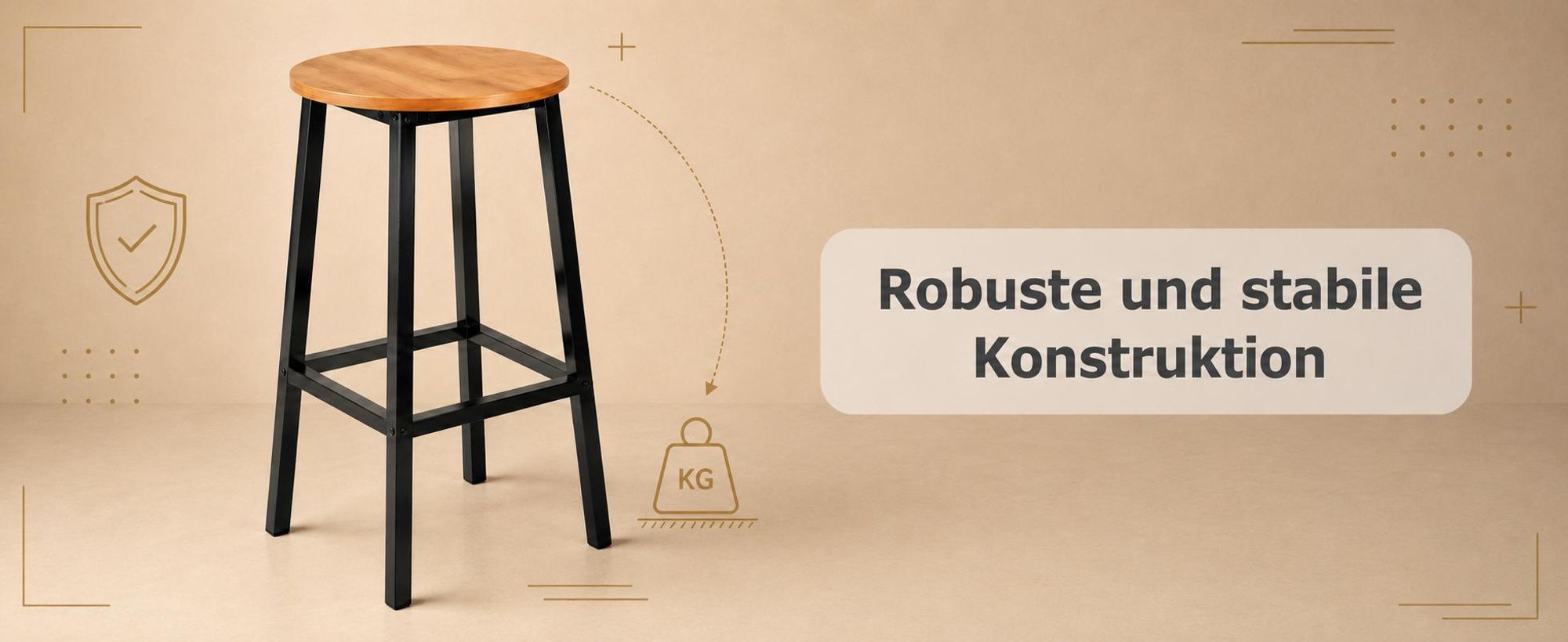 BEGRYF Barhocker 2er Set 65 cm Eichefarben, Sitz Ø30 cm, schwarzes Metallgestell, Küchenhocker Industrial