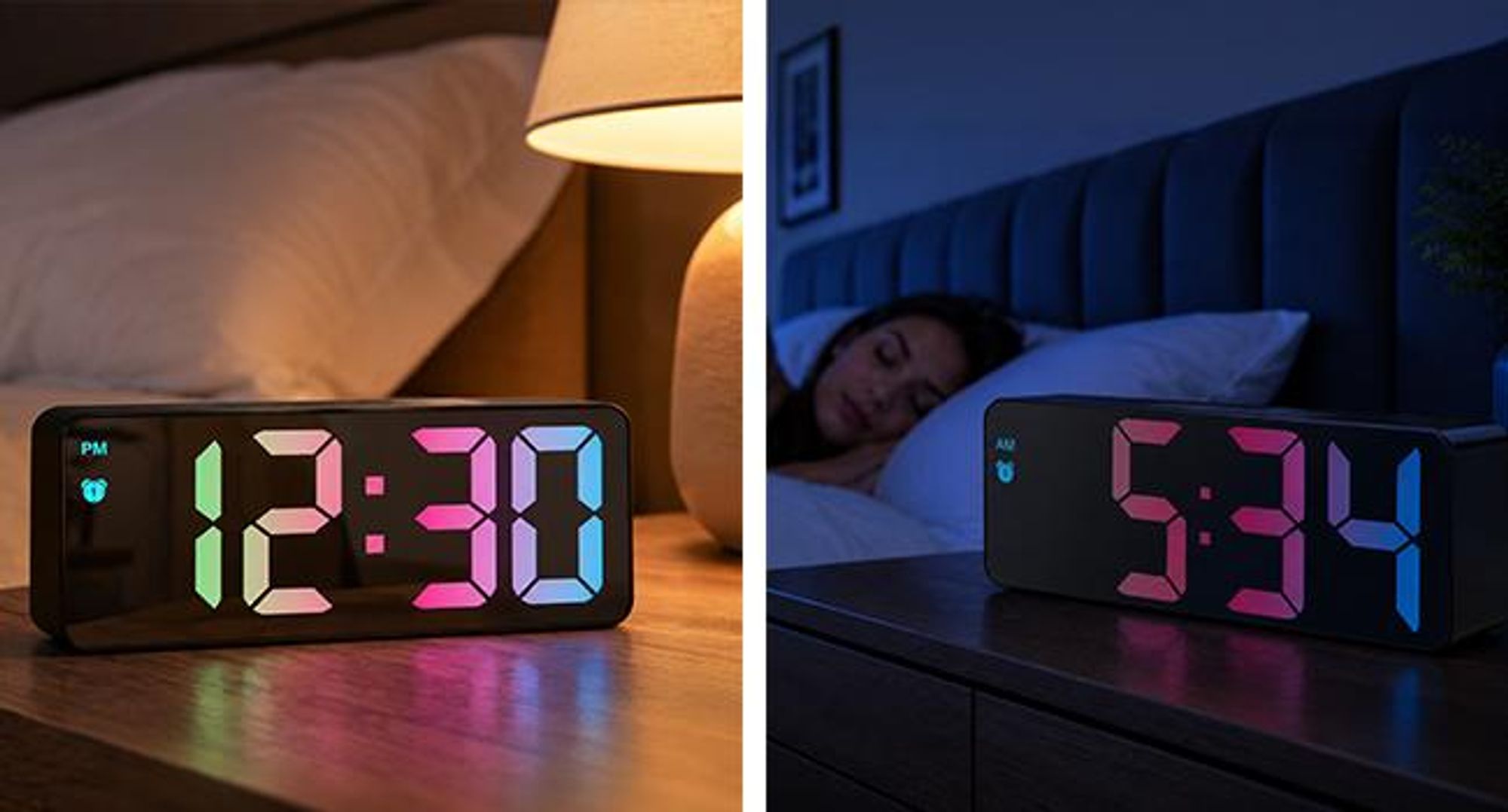 KRUMAD LED Wecker Digital, Digitaluhr mit großen Zahlen, Nachttisch Uhr mit Alarm und Snooze Funktion, lautloser Wecker, batteriebetrieben, USB