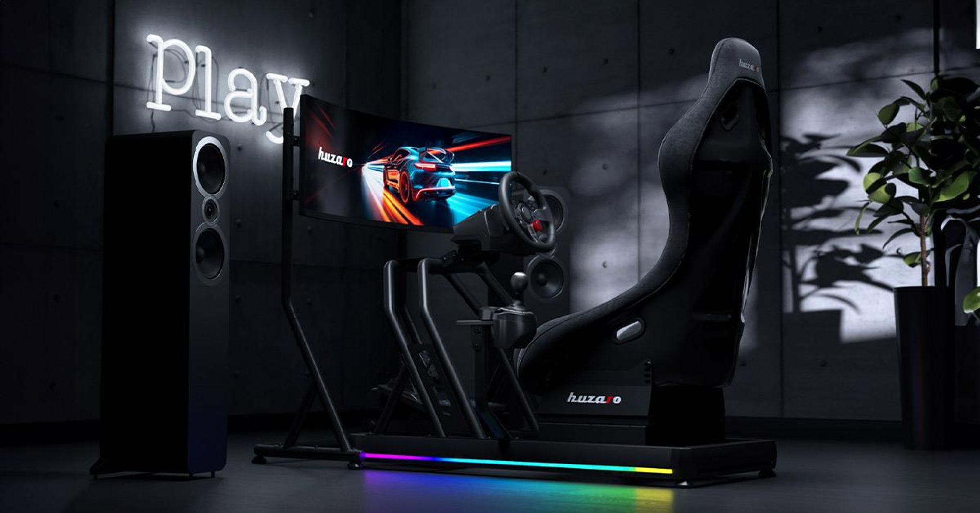 Huzaro Speed 9.0 | Racing Simulator Cockpit mit LED-Beleuchtungsfunktion F-GT | Frei verstellbar | mit allen Lenkrädern und Pedalen kompatibel 