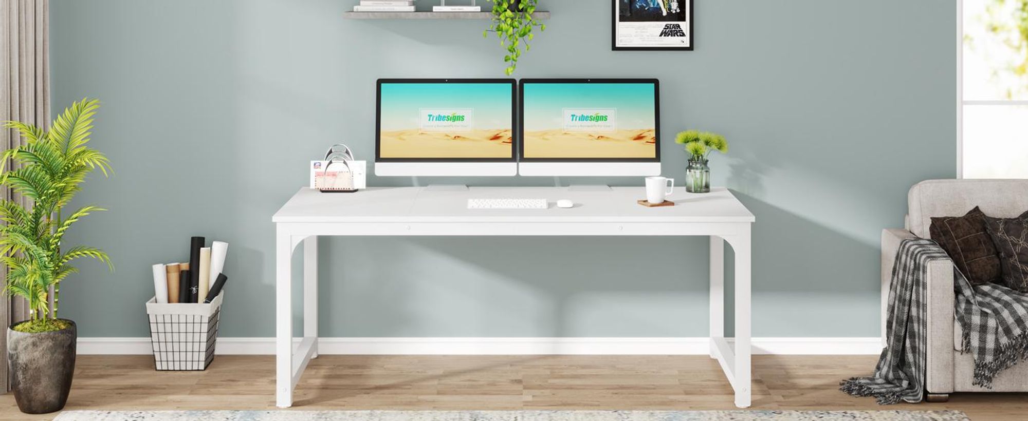 Tribesigns Schreibtisch Computertisch 160 x 80 x 75 cm PC Tisch Bürotisch Arbeitstisch Esstisch in Weiß, Schreibtische, Konferenztisch, Weiß