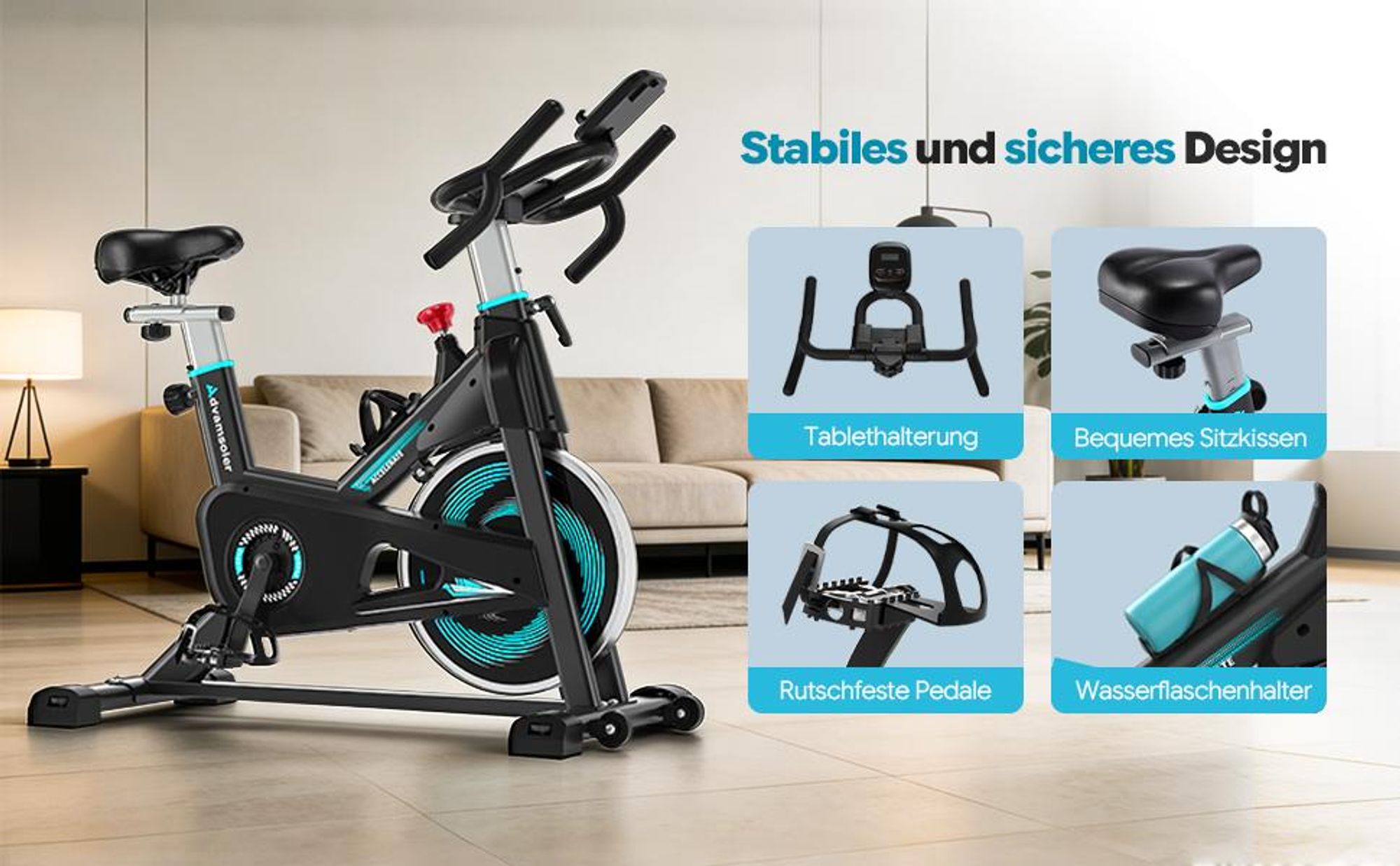 Heimtrainer Fahrrad mit App, Ergometer Hometrainer Fahrrad mit Verstellbarem Widerstand, Leises  Bike Indoor mit LCD-Monitor, Belastbar 160 kg