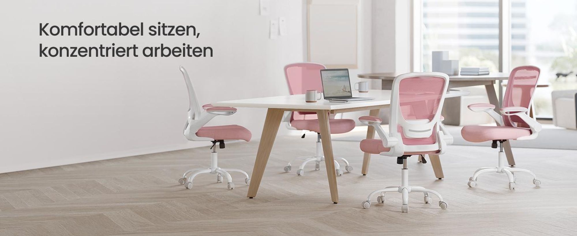 SONGMICS Schreibtischstuhl, atmungsaktive Netzbespannung, pastellrosa