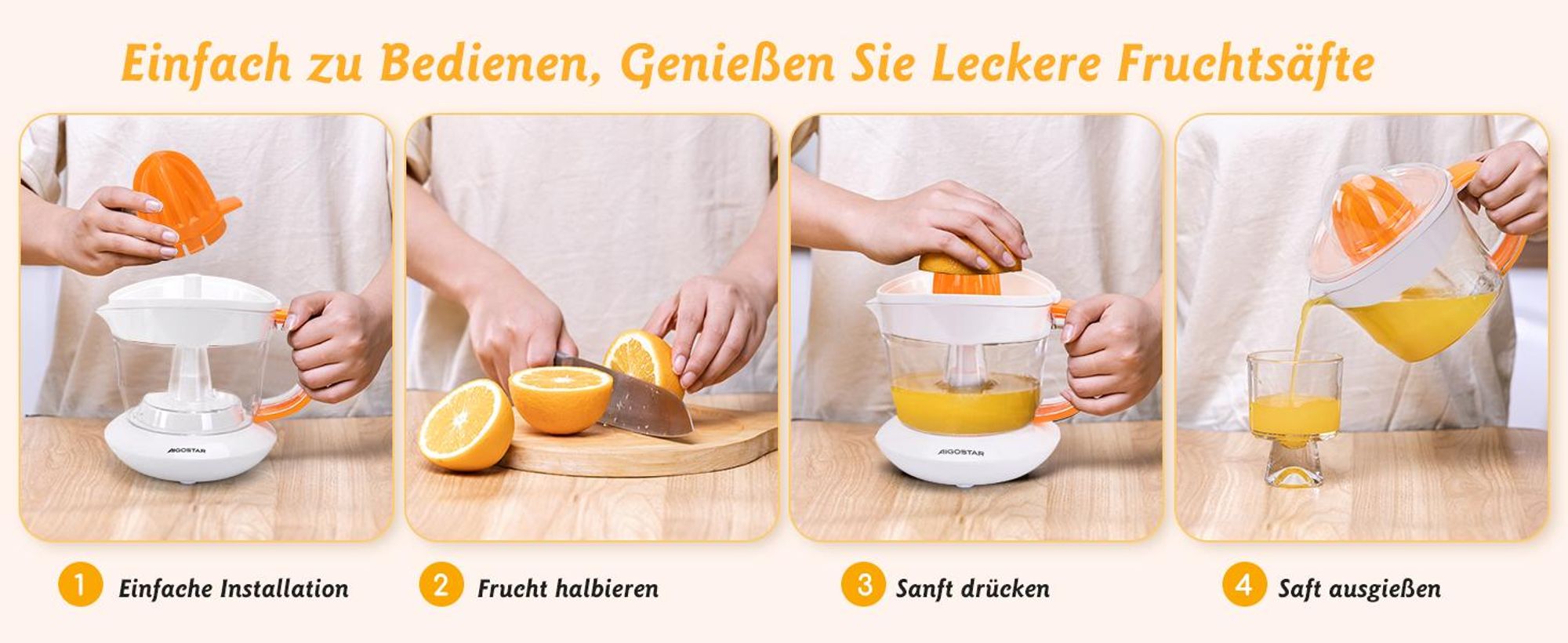 Aigostar Orangenpresse, Zitruspresse, Entsafter Saftpresse Elektrisch 2 Kegel, Orangenpresse, Zitruspresse , 40W, Hohe Saftausbeute, Tropfsicherer