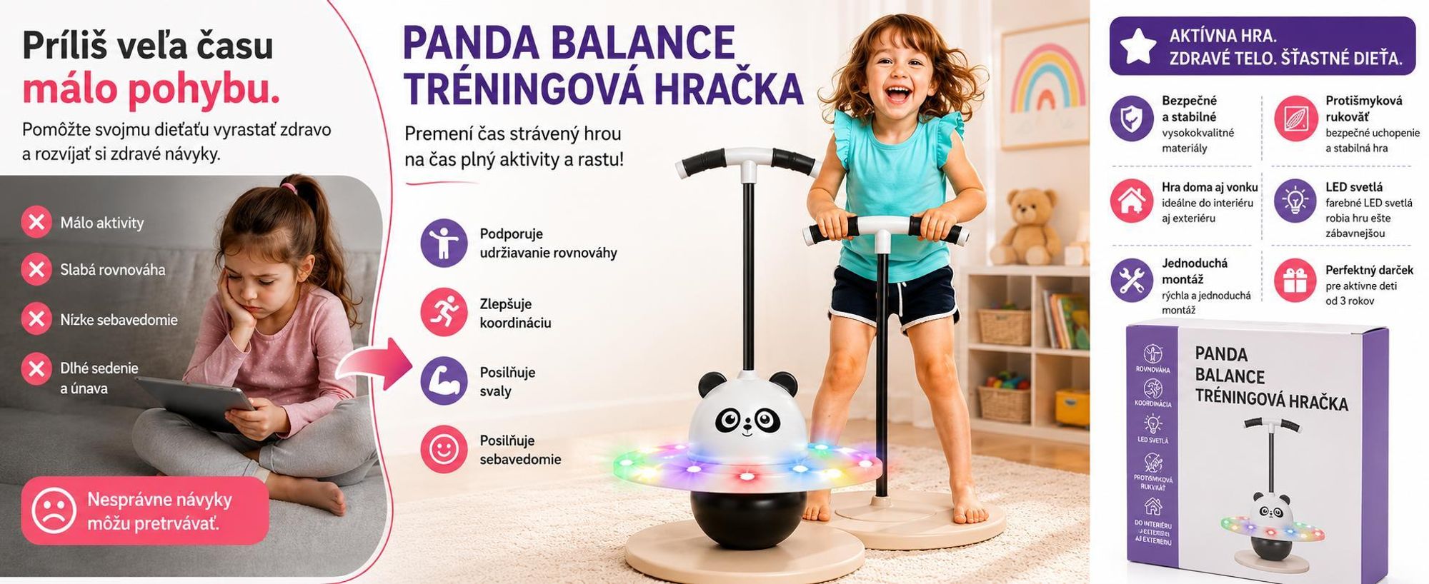 Skákacia doska na tréning rovnováhy s LED svetlami, vyvažovací podložka pre deti - HOPLINKA, čierna