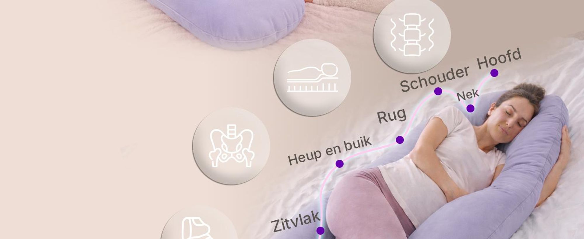 ELONEO Zijslapenkussen met hoes, kussens voor tijdens het geven van borstvoeding, zwangerschapskussen XXL, paars