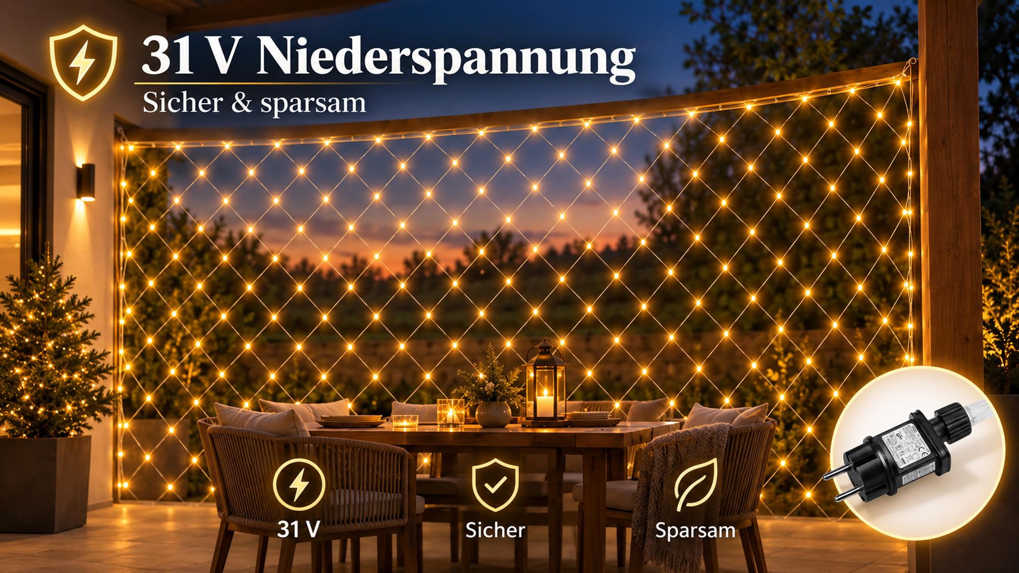 3X2m 200 LED Lichterkette Netz Lichternetz Warmweiß mit Stecker 8Modi Timer für Büsche Garten Weihnachtsbaum Zimmer Party Weihnachten Beleuchtung Deko