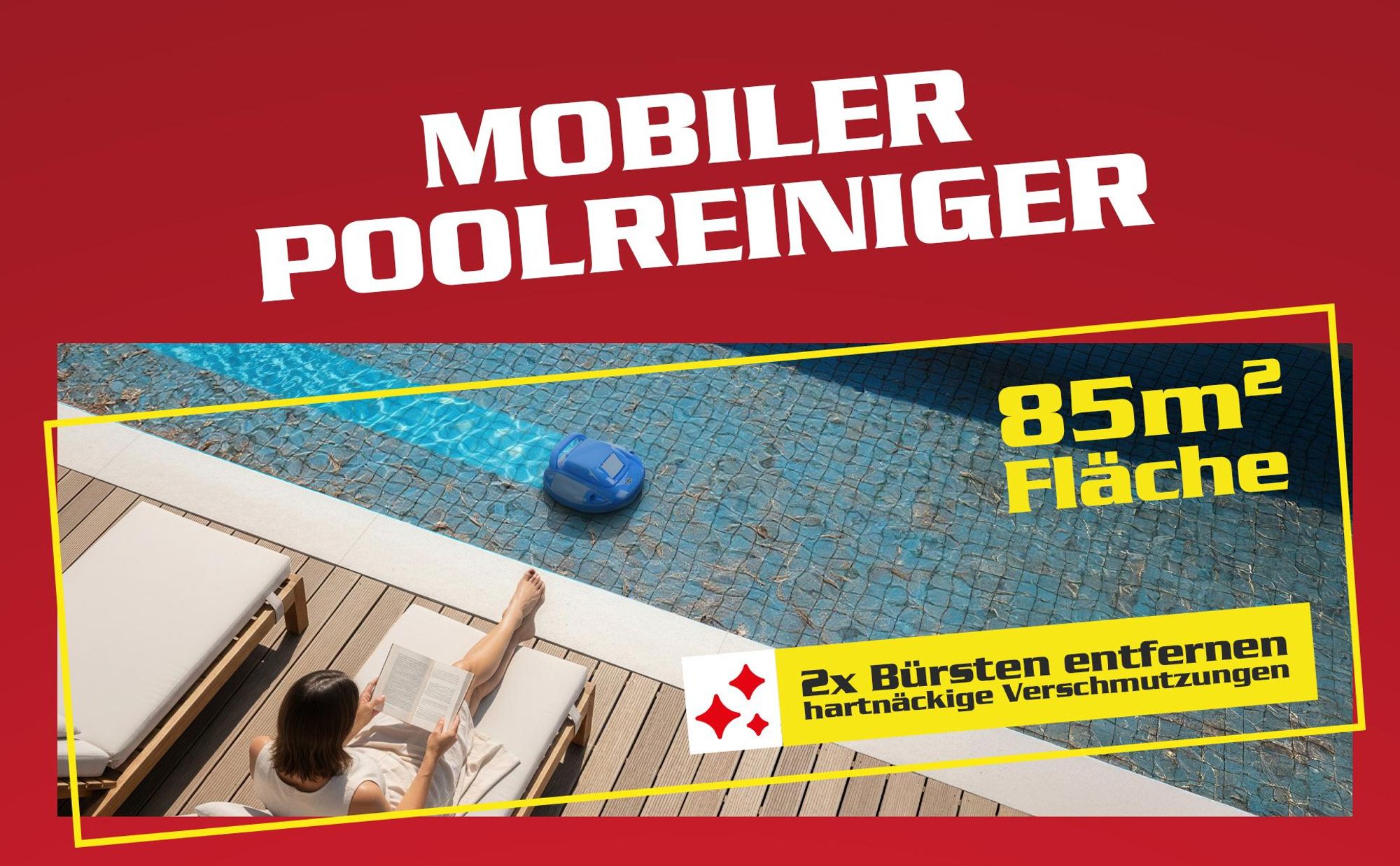 HECHT Poolroboter Bluesea 85 | 1-Klick-Bedienung | 110 min Laufzeit | bis 85 m² | 5000mAh Akku | Leichte 3 kg