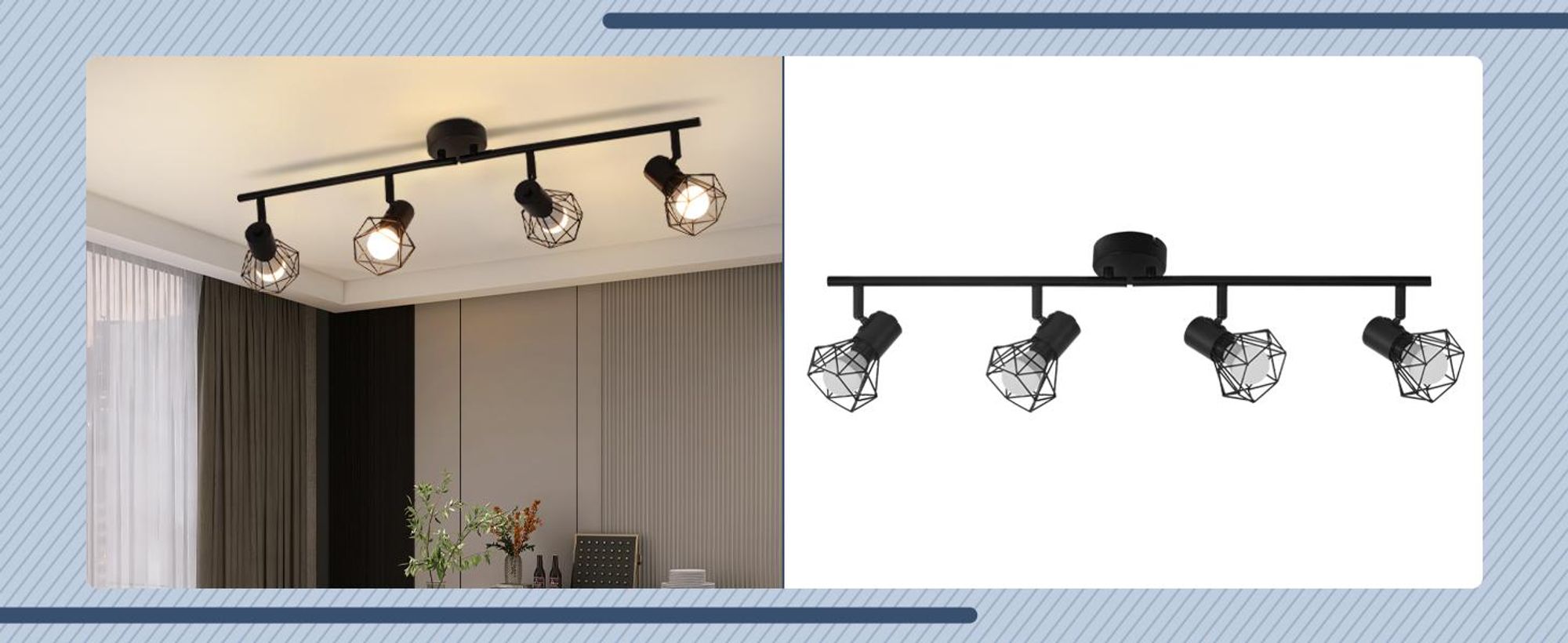 ZMH Deckenstrahler Schwarz 4 Flammig E14 Vintage Verstellbare 350° Metall Lampeschirm Eckig Wandspot Wandstrahler für Wohnzimmer Flur Schlafzimmer