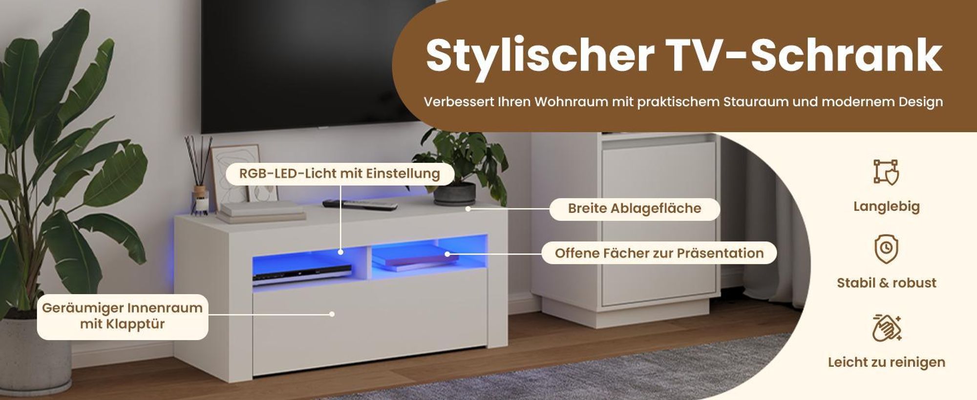 vidaXL TV-Schrank mit LED-Leuchten Weiß 90x35x40 cm