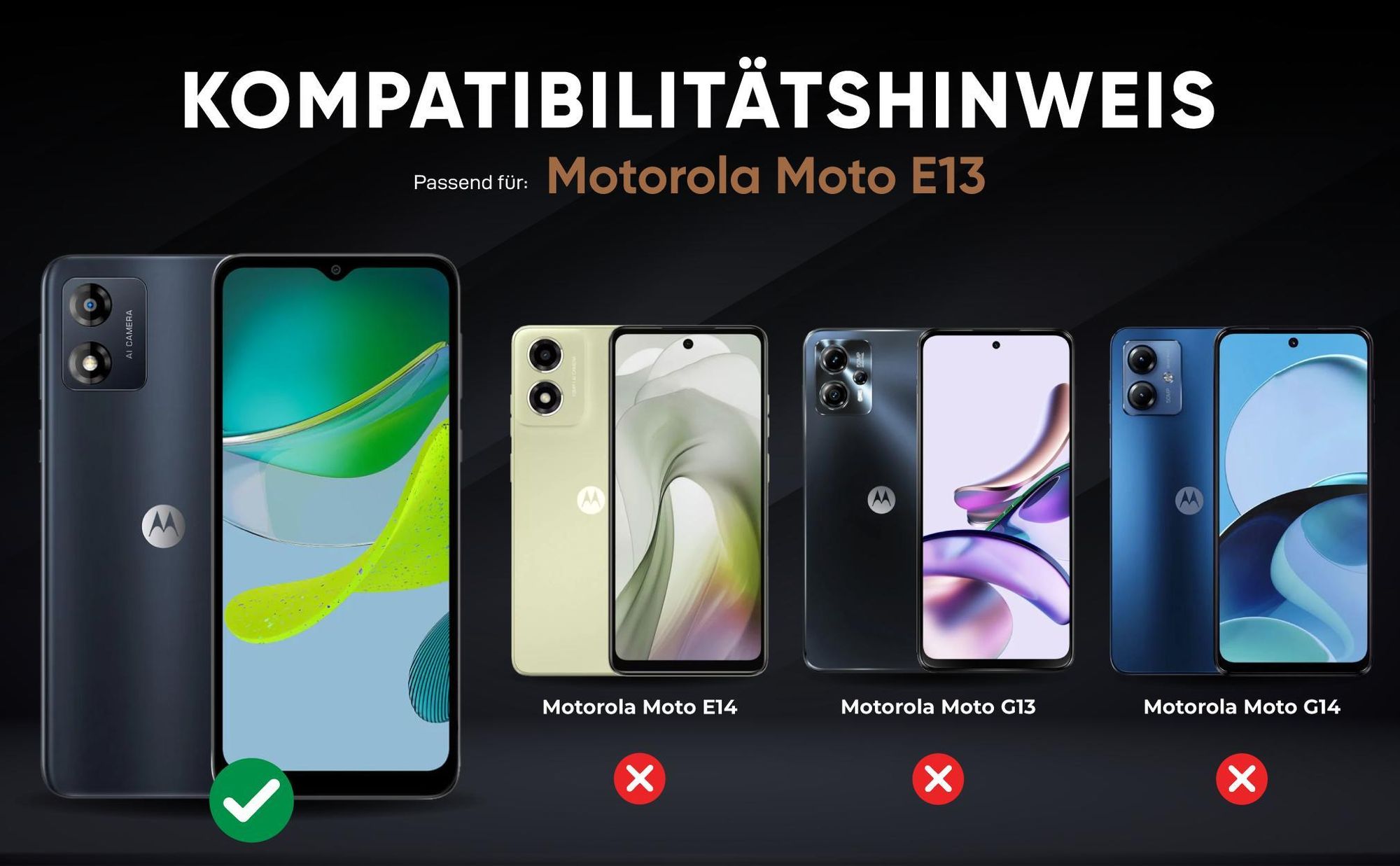 Kompatibilitätshinweise Hülle für Motorola Moto E13