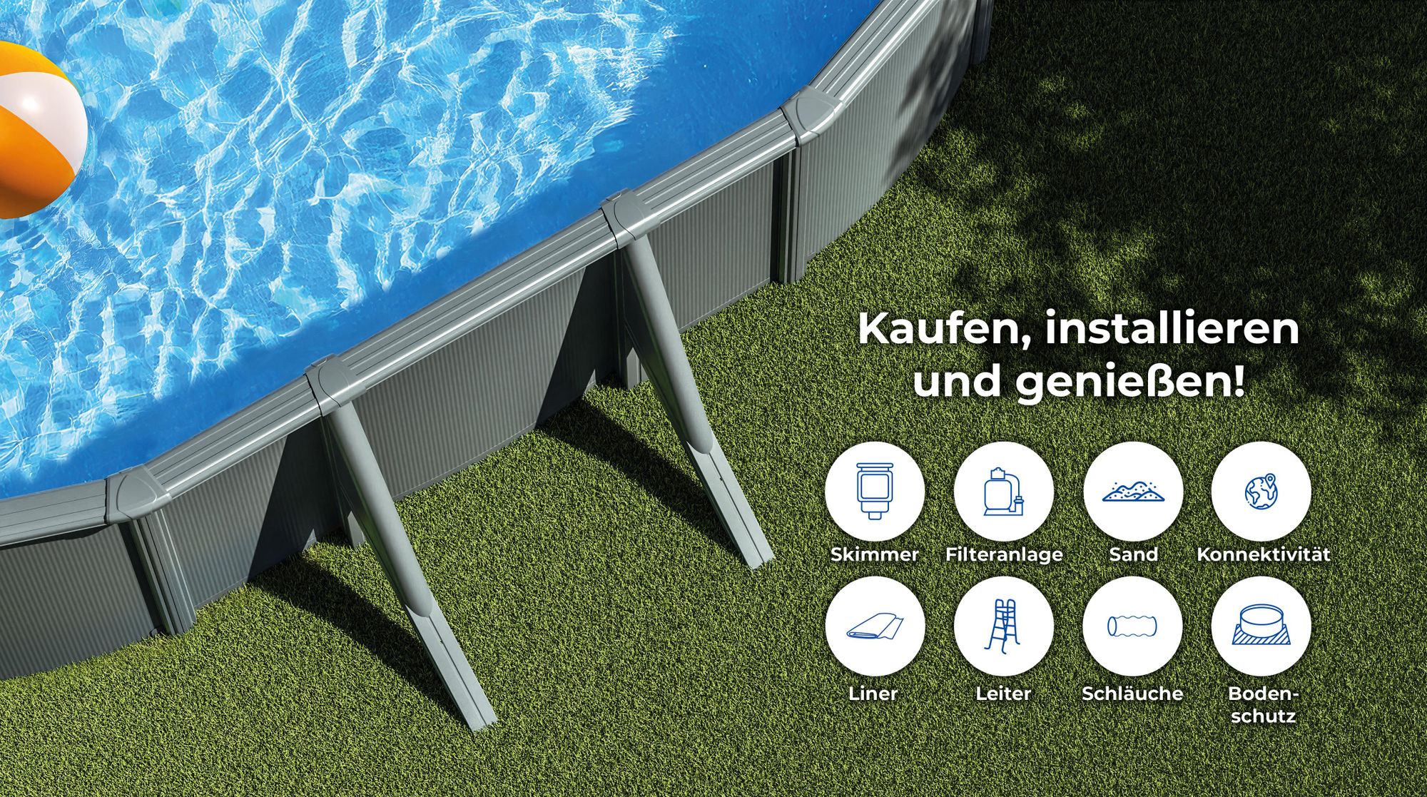 GRE Ovaler Stahlwandpool mit Anthrazitoptik KITPROV738GY – 730 x 375 x 132 cm, Komplettset + GRATIS Elektrischer Poolreiniger VCB50