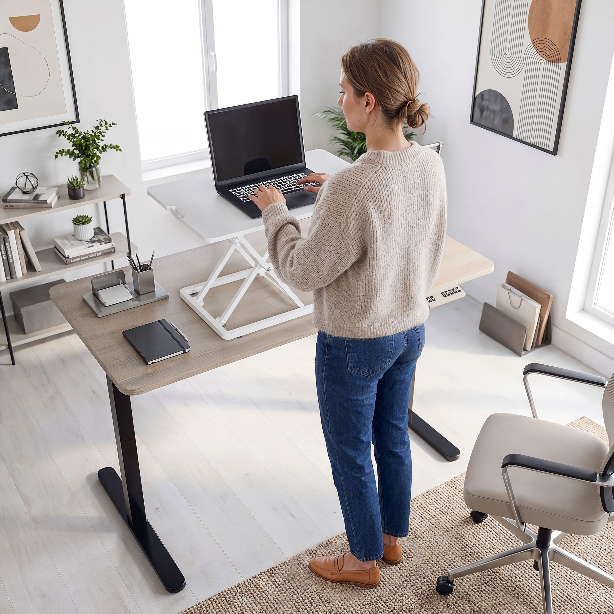 di volio Schreibtischaufsatz DV-192ODC – höhenverstellbarer Standing Desk Converter mit mechanischer Feder, kompakter Tischaufsatz für ergonomisches Arbeiten (Weiß)