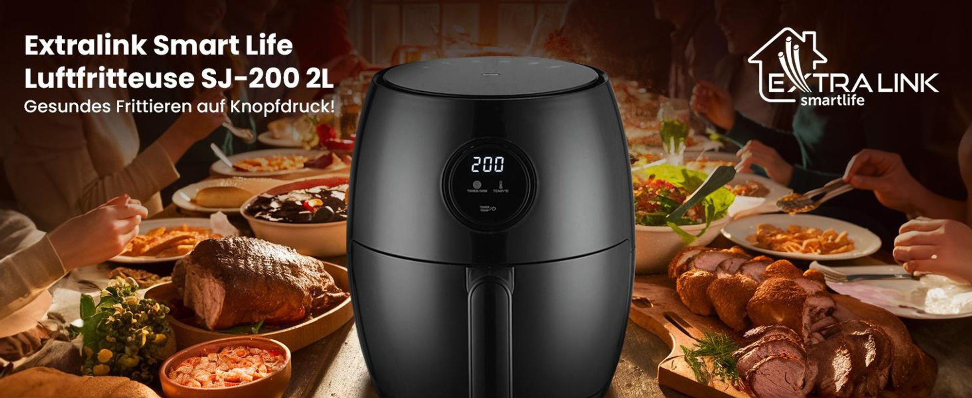 Extralink Heißluftfritteuse 2 L, 1000W, Timer, kompakt, schwarz