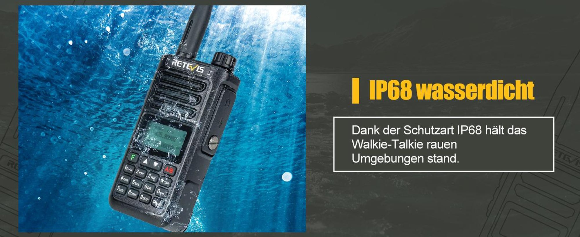 Retevis RA89 Amateurfunkgerät, Dualband Funkgerät, Unterstützung Chirp Amateurfunk, IP68, COMP, 1750hz, DTMF, VFO, Langstrecken,2500mAh Akku,Typ-C