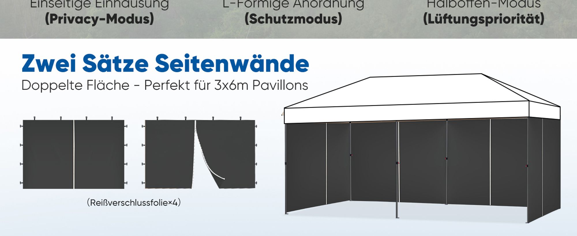 Sekey 2 Seitenteile für 3x3 /3x6m/3x9m pavillon mit Reißverschluss, Schwarz