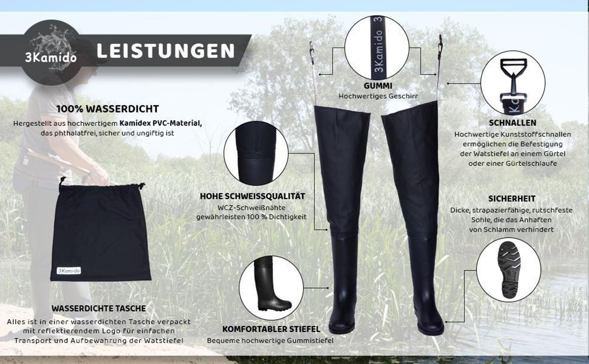 Classic Herren Watstiefel 3Kamido - Grüne - 46