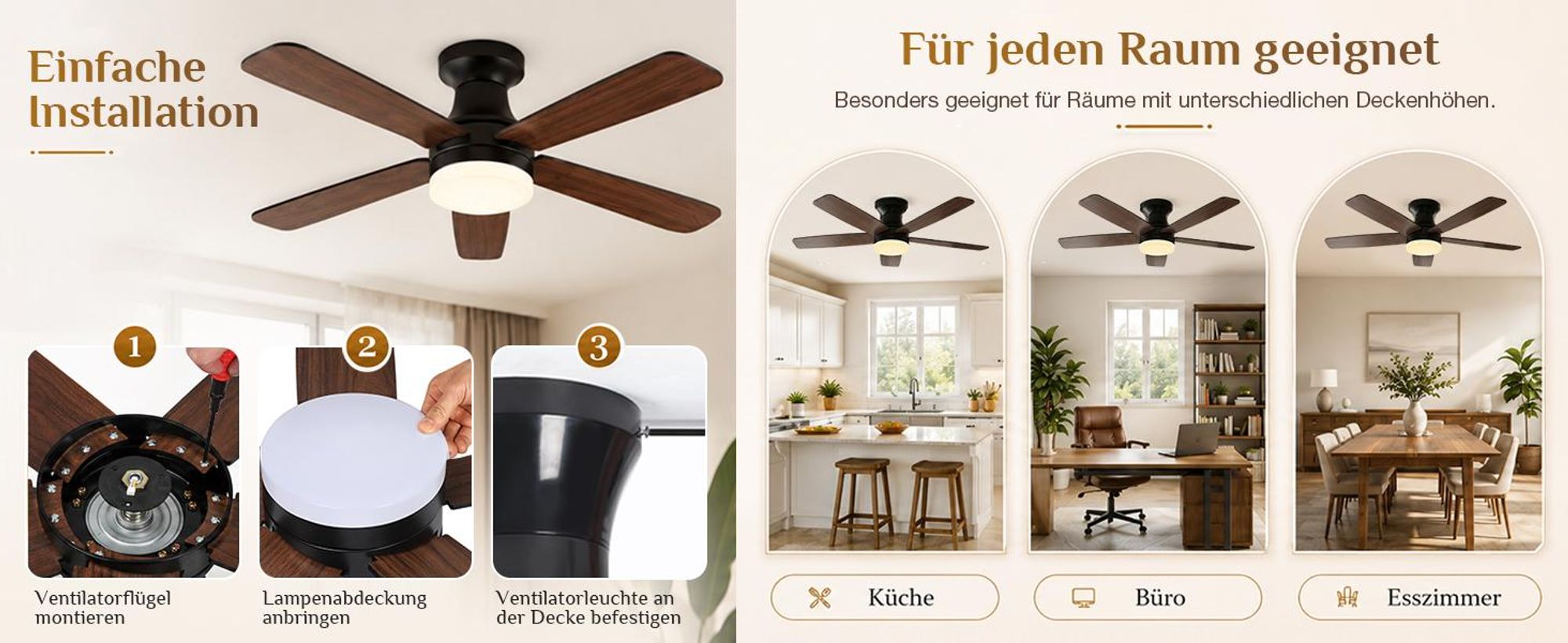 106cm Deckenventilator mit Beleuchtung und Fernbedienung, DC Motor, 3 Farbtemperatur Dimmbar, 6 Stufen, APP-Steuerung, Doppelseitige Flügeln
