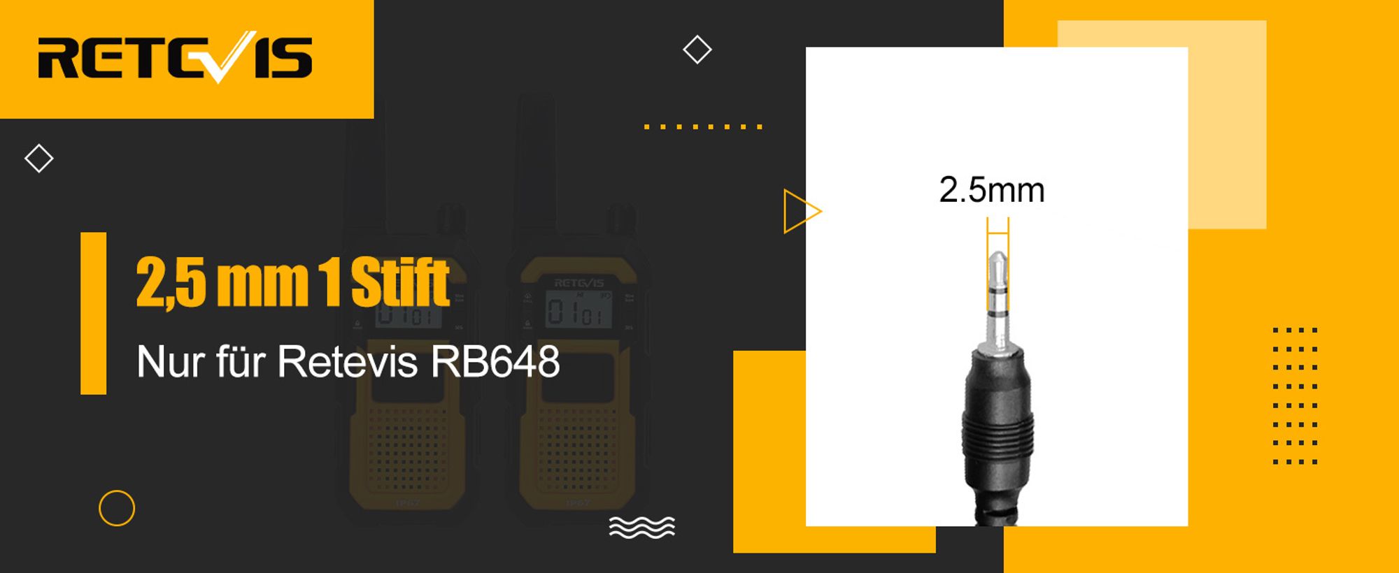 Retevis 1-pin 2,5-mm-Walkie-Talkie-Ohrhörer, Zwei-Wege-Radio-Headset mit Mikrofon, Funkgeräte Headset mit PTT kompatibel RB648 RT649 RT649P (2 Stück)