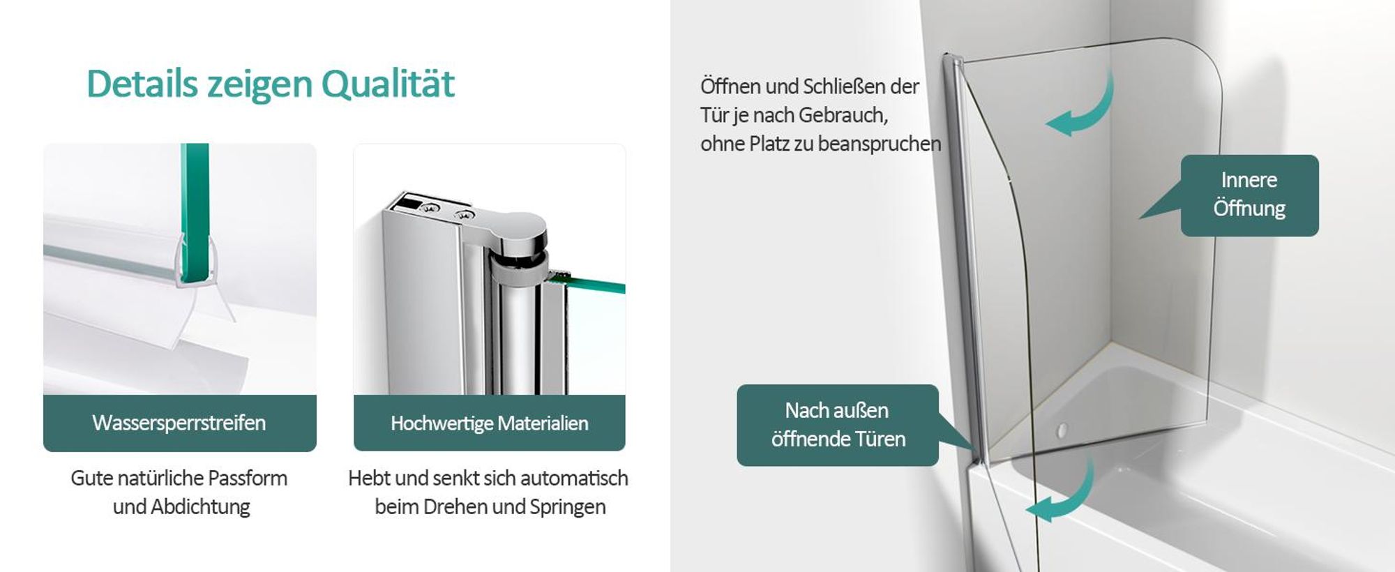 EMKE 70x140cm Duschtrennwand für Badewanne Faltwand Duschabtrennung Badewannenaufsatz NANO einfach-Reinigung Beschichtung