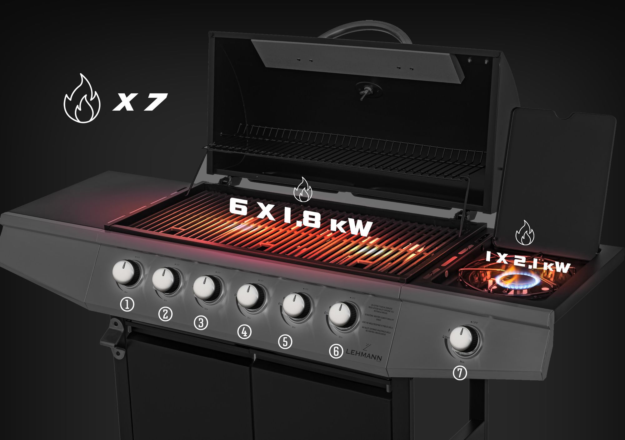 Grill gazowy XXL 6+1 LEHMANN VEGAS ŻELIWNY ruszt ogrodowy z pokrowcem