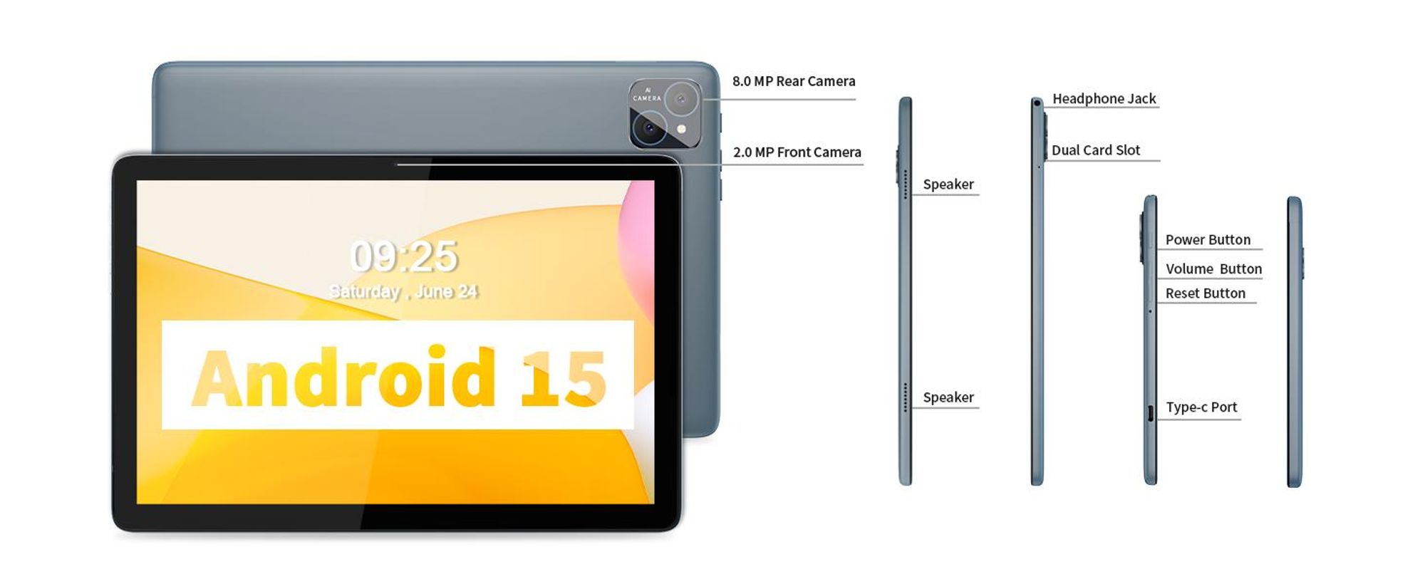 PRITOM Android 15 Tablet 10 Zoll, 8 GB (4+4 erweiterbar) RAM + 128 GB ROM, Octa-Core-Prozessor, Unterstützung 5G WiFi, mit Tastatur, Maus, Hülle