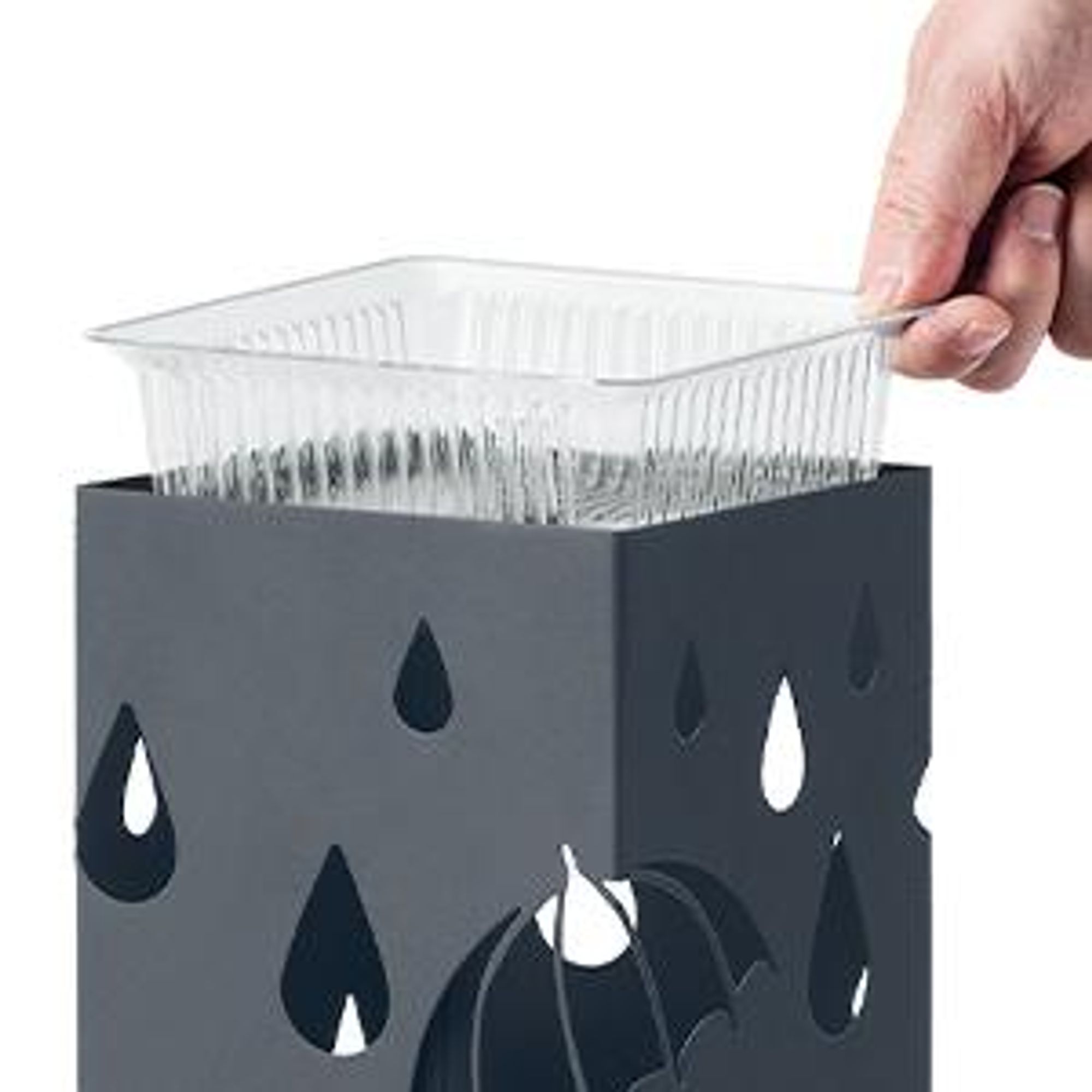SONGMICS Regenschirmständer ,Schirmständer, quadratisch, mit Wasserauffangschale und 4 Haken anthrazit