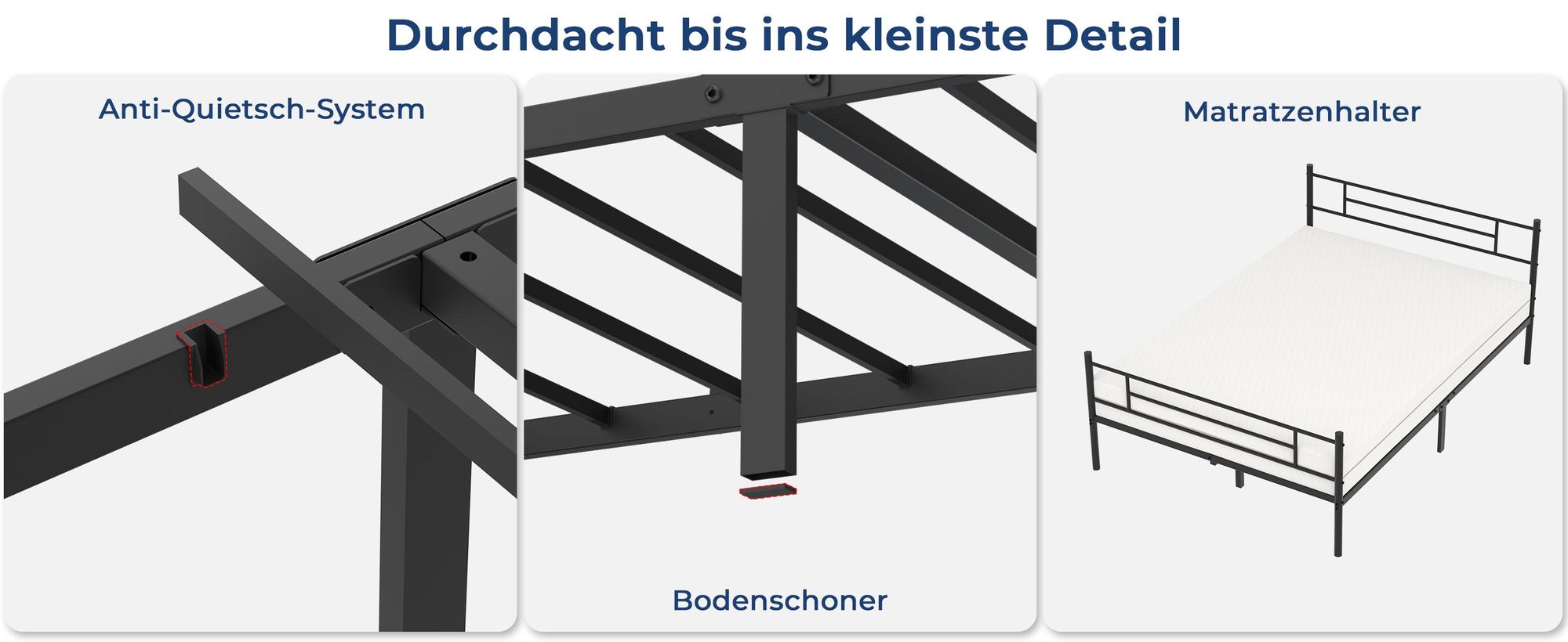 Metallbett Bett Bettgestell 140 x 200 cm, Doppelbettgestell Bettrahmen mit Kopfteil, Schwarz