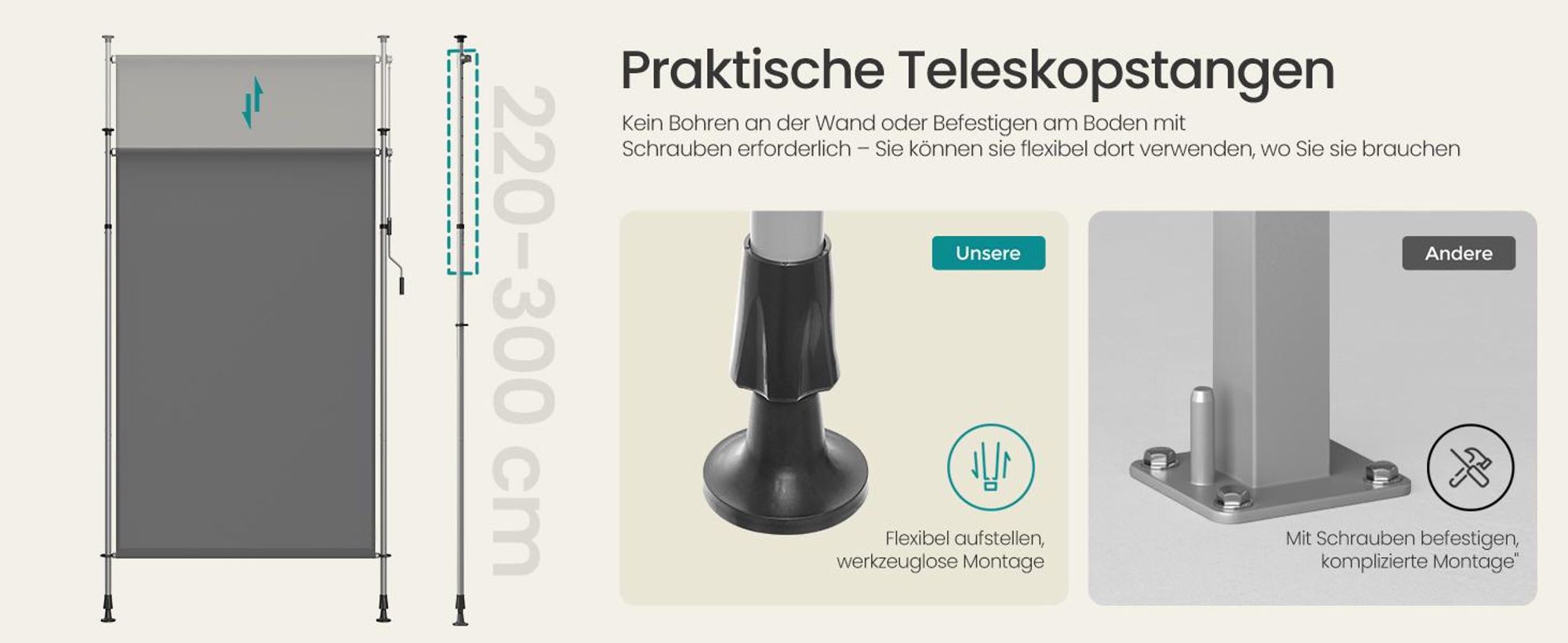 SONGMICS Senkrechtmarkise, höhenverstellbar, kein Bohren erforderlich