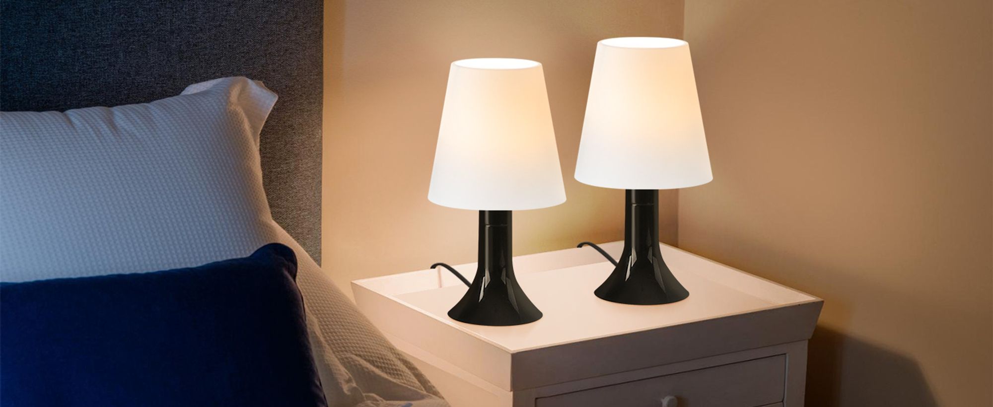 ZMH Nachttischlampe Wohnzimmer Tischlampe mit Kabel Tischleuchte 2er Set Kleine Lampe Schwarz E14 Tischlampen Moderne Landhausstil für Esstisch Schlafzimmer Ohne Leuchtmittel