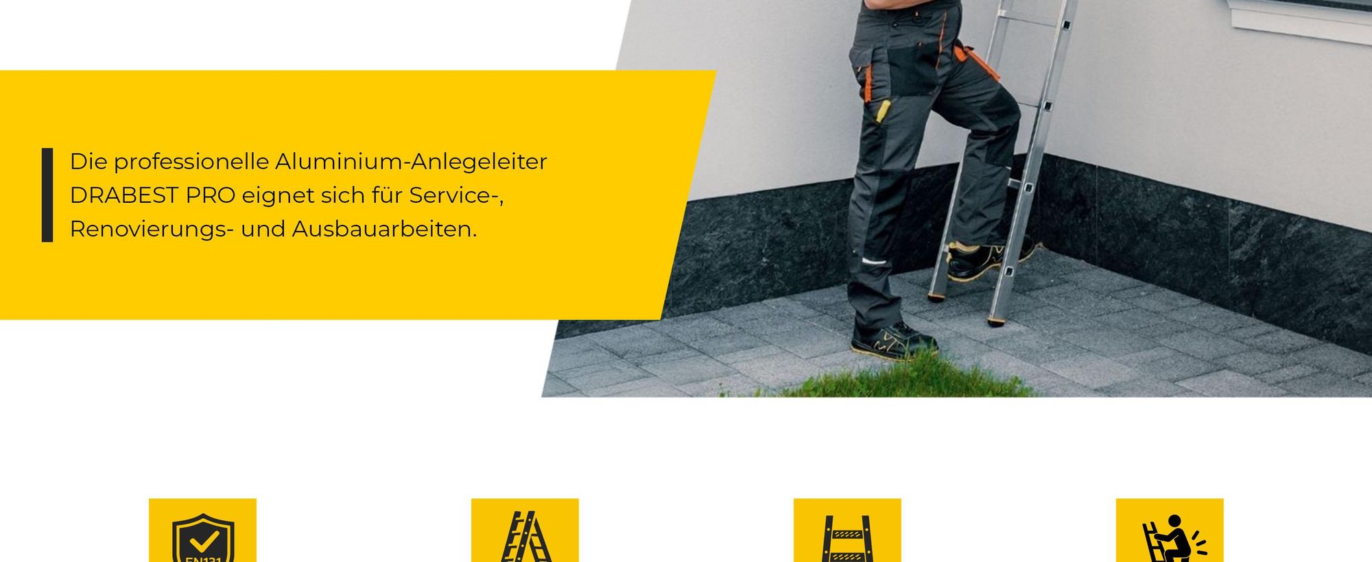 Drabest | Leiter -  Aufstiegsleiter - 9 Sprossen - Tragfähigkeit 150 kg - Aluleiter 1x9 Stufen - Professionelle Anlegeleiter
