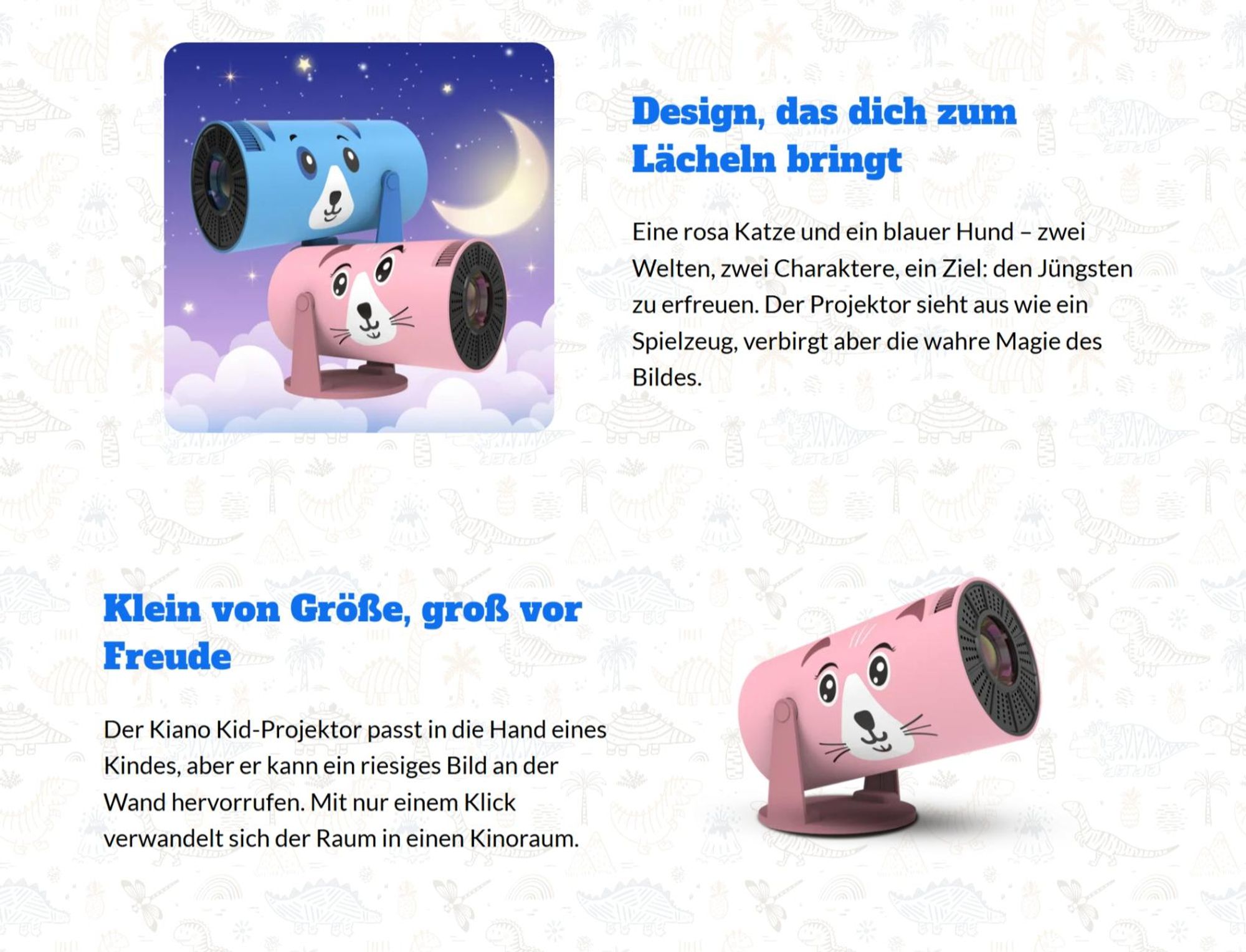 Beamer Kiano Kid Rosa Katze Projektor HD 1280x720, 32–130 Zoll, 230° drehbar, WLAN, AirPlay Miracast, ideal fürs Kinderzimmer mit Android 11