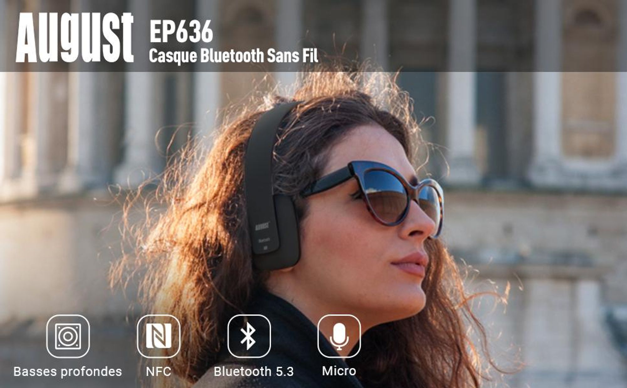August EP636B Casque Bluetooth v4.0 NFC noir