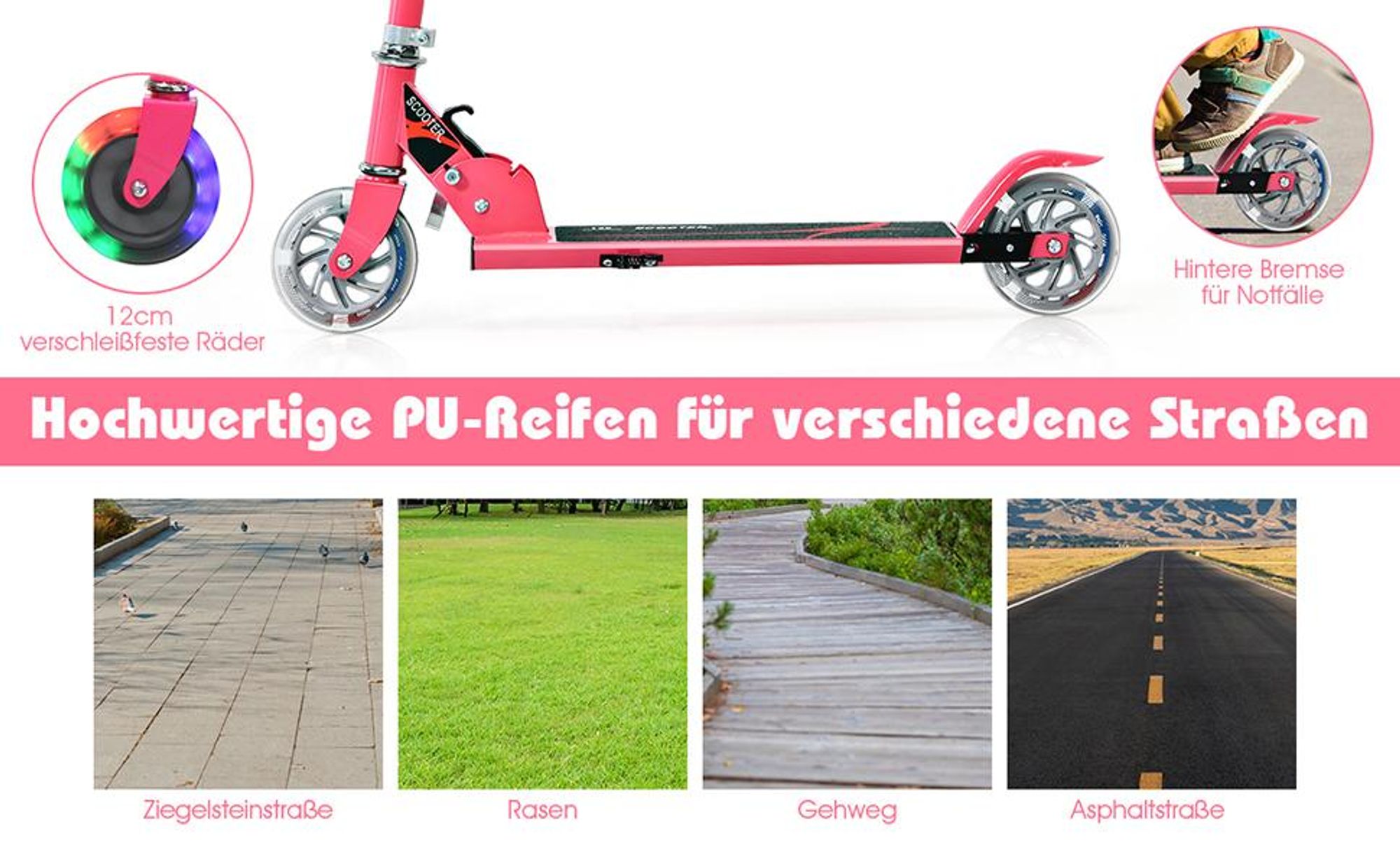 COSTWAY Kinder Roller mit LED Rädern, Cityroller höhenverstellbar, Kinder Scooter für Kinder ab 4+, Kinder Kickscooter, Tretroller für Junge & Mädchen